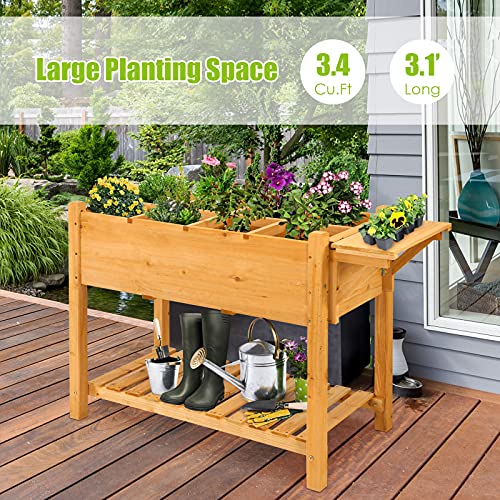 Giantex Planter Raised Bed, Elevated Raised Garden Box With 8 Grids And Side Work Table, Outdoor Wood Plant Container Backyard Patio Garden (47Lx21Wx31.5H, Garden) #TOP7