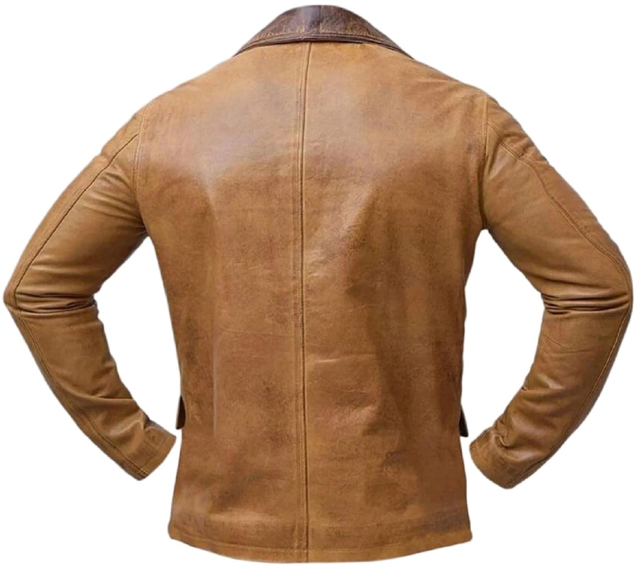 Chaqueta de cuero desgastado marrón para hombre, ropa de abrigo inspirada en videojuegos estilo vaquero