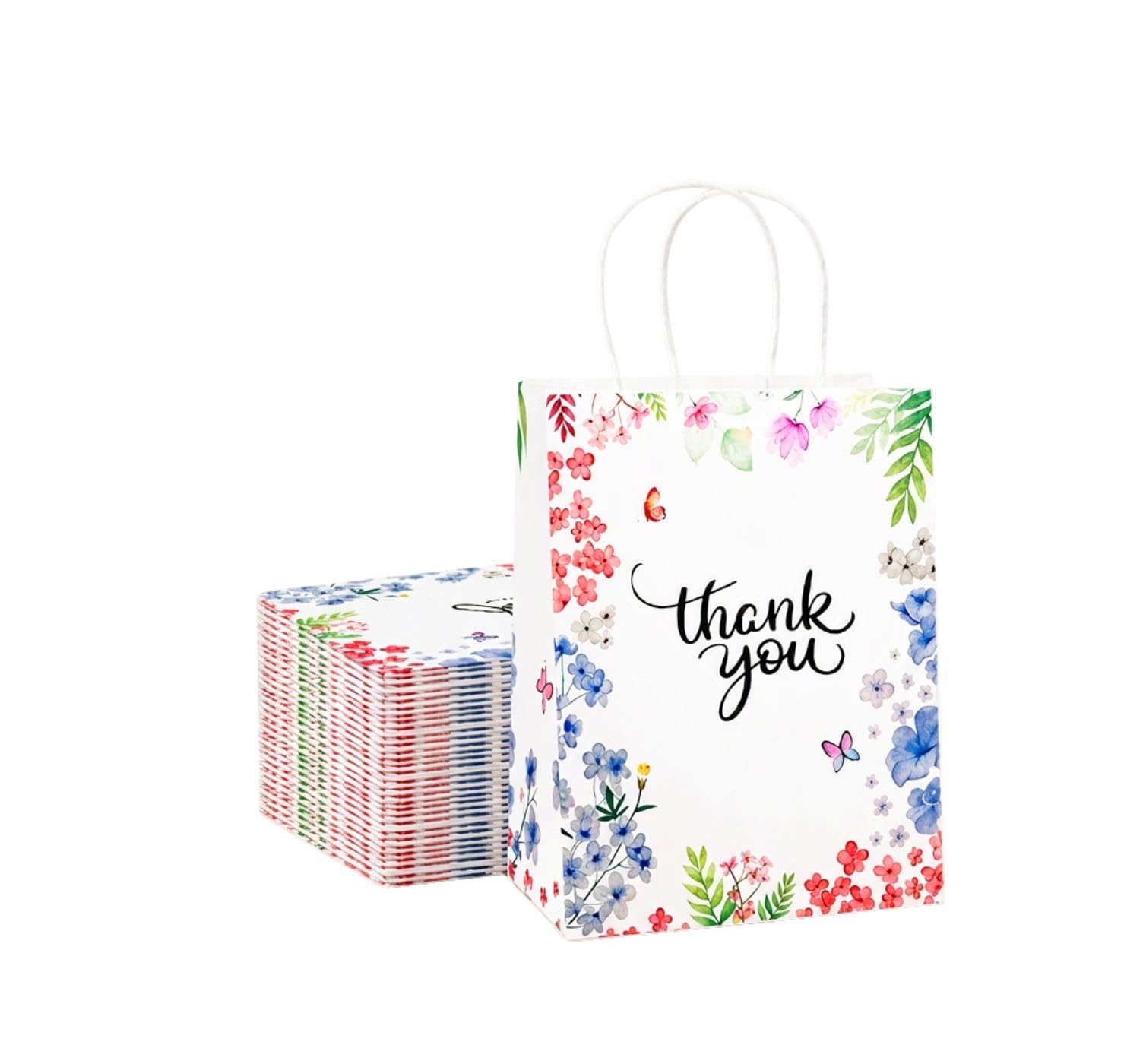 Gitanjali Paper Curves®- Gift Paper Bag (Thank You) - 30pcs 8x4x10 inch- Small Party Favor Goodie Bag, Craft Paper Return Gift Bags I Disposable Recycled Eco friendly Gifting Covers (30)
