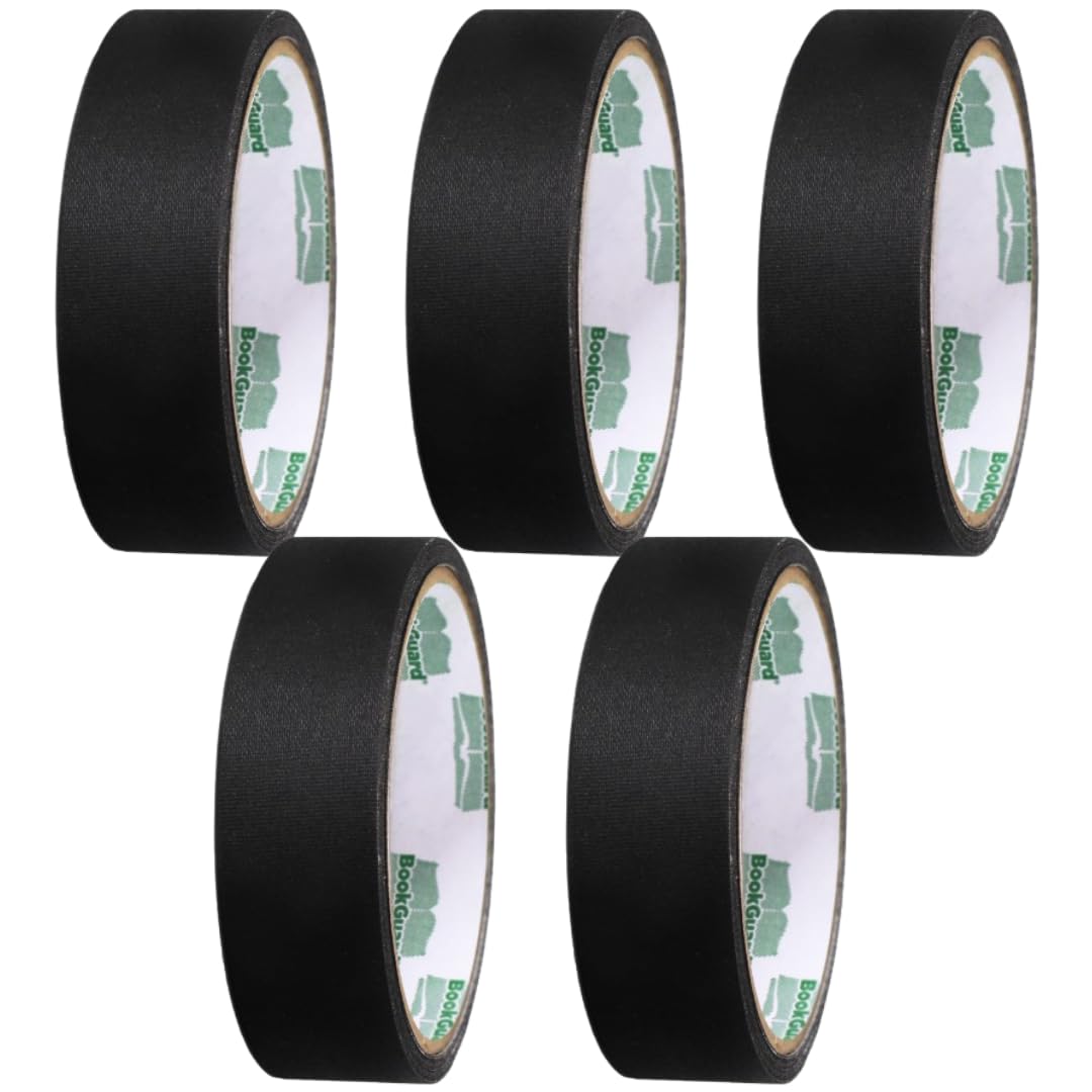 BookGuard 1 Inch Premium Bookbinding Repair Cloth Tape, Repair and Book Spine Tape, Black, 5 Yards Per Roll - Case of 5