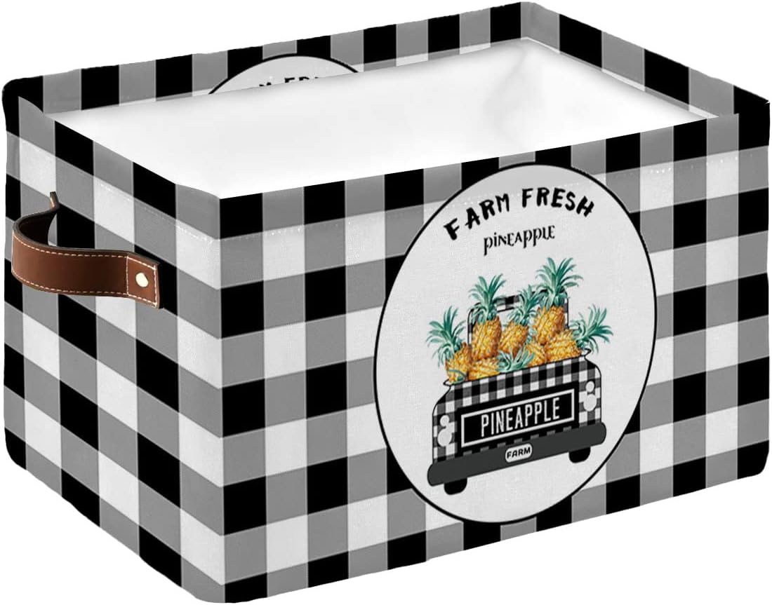Storage Bins Farmhouse Pineapple Black Buffalo Plaid