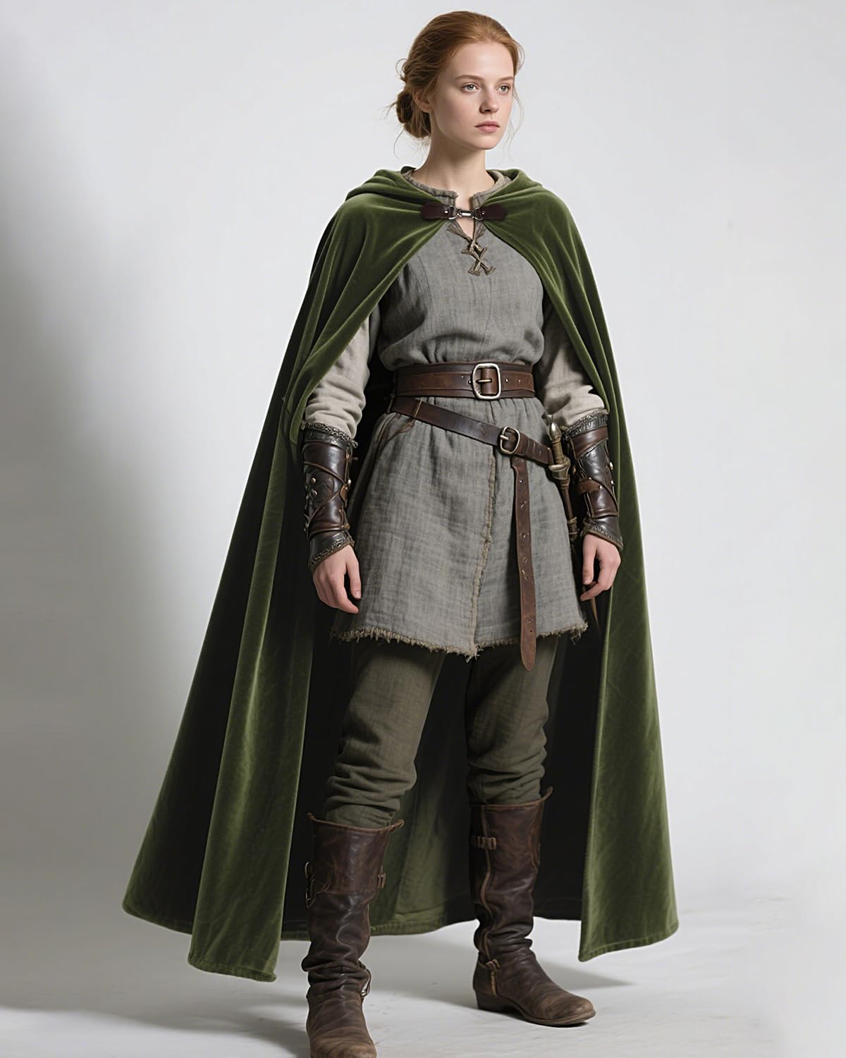 keland Mittelalter Umhang mit Kapuze Renaissance Cloak für Damen Herren Halloween Cosplay (Olivgrün)