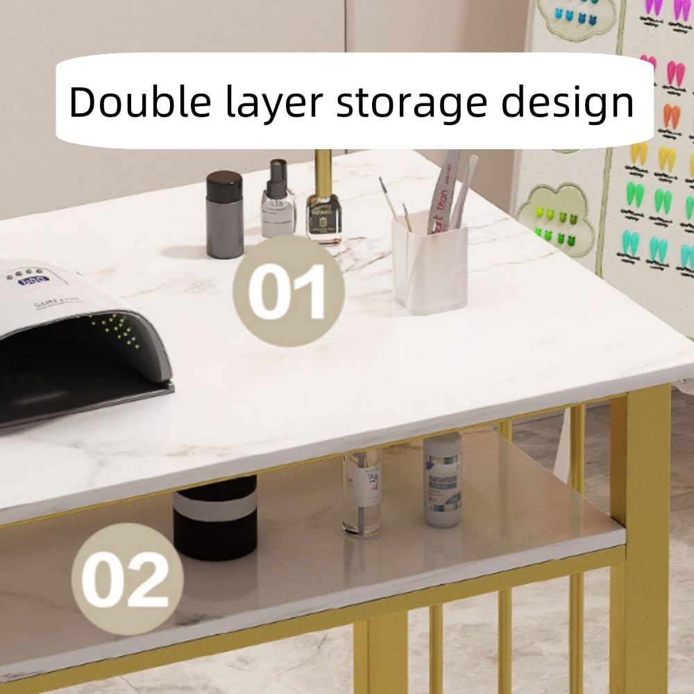 Scrivania portatile per manicure professionale in marmo spaziosa postazione di lavoro per salone e spa, per casa e ufficio (80 cm), ideale per tecnici delle unghie