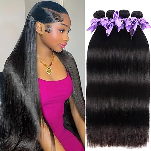 Extensiones de cabello humano lacio 100% sin procesar de 22, 24, 26, 28 pulgadas, extensiones de cabello humano virgen brasileño, color natural