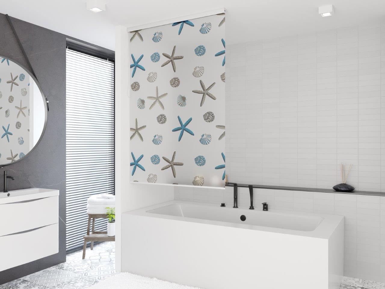 Store de douche semi-cassette 14 motifs et 13 largeurs au choix - Noir, vert, blanc, transparent, bleu, gris clair (Oceanic, 120 x 240 cm)