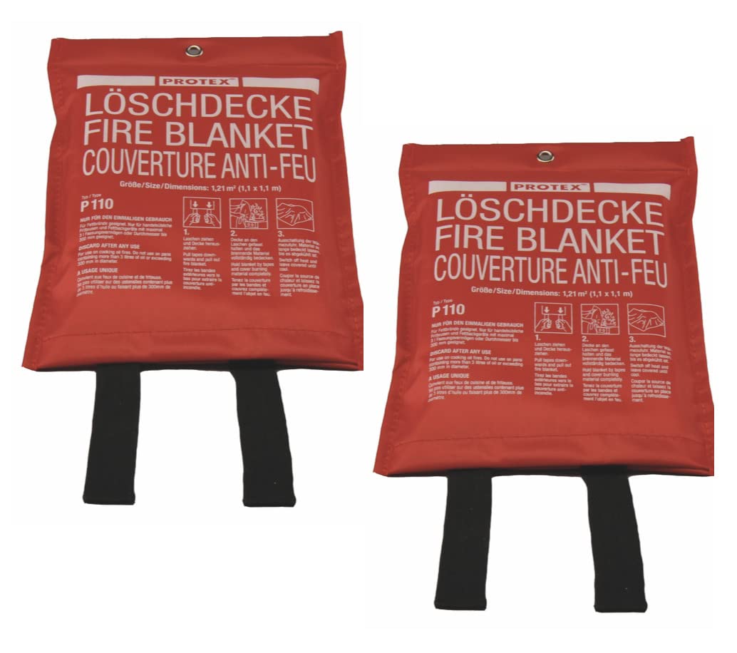2X Protex Löschdecke 1,10x1,10m DIN EN 1869 Brandschutzdecke Feuerlöschdecke