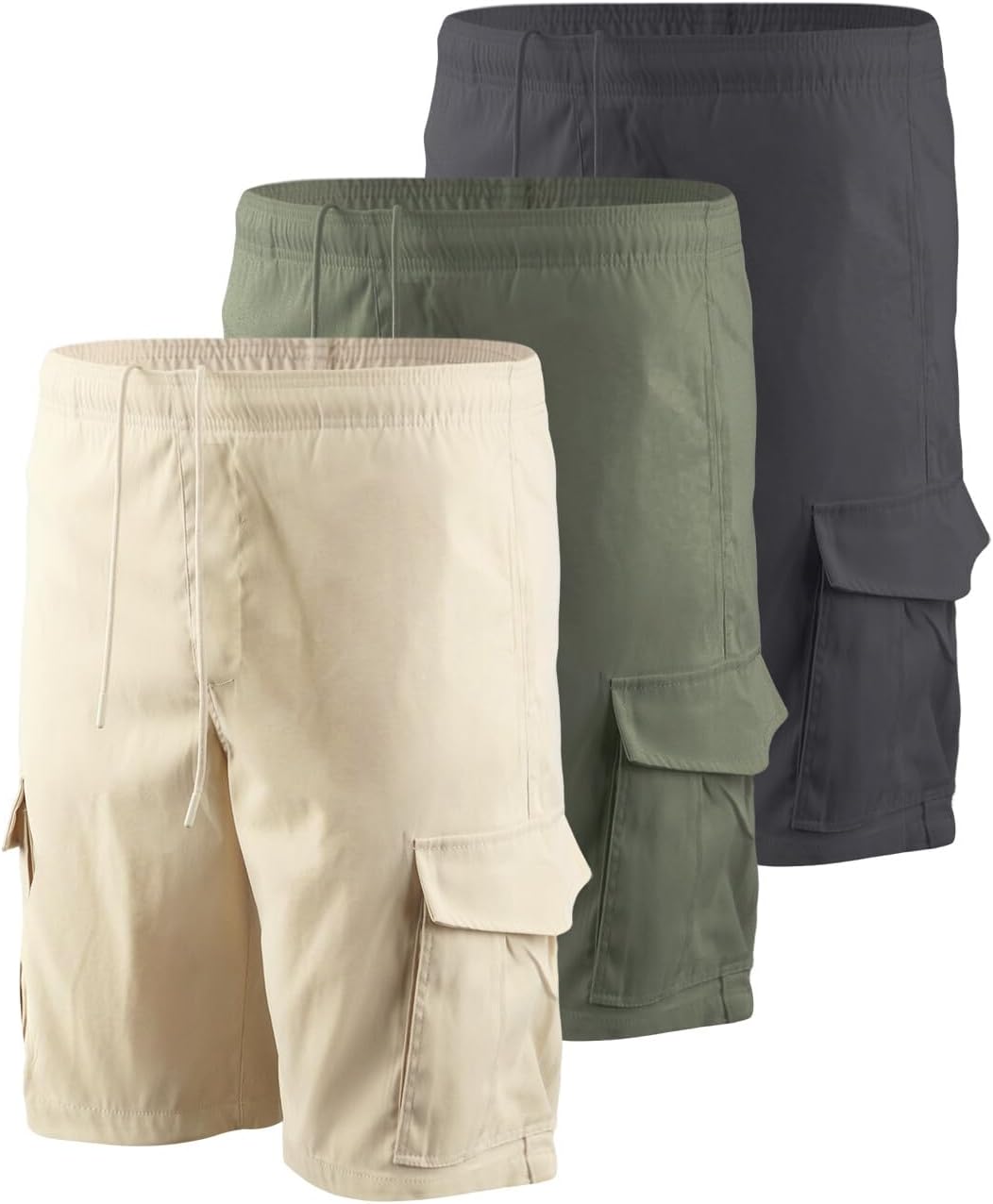 Liloak Men's 3/4 Pack Classic Cargo Shorts 10 Inseam,4 Pockets Walking Shorts Casual Lightweight with Waistband Drawstring