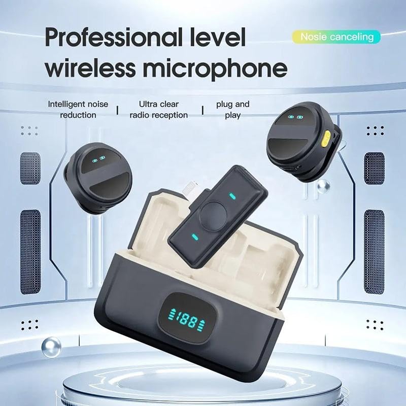 Image of SOOPII Wireless Collar Mic for Mobile with Charging Case | Dual Lavalier Microphone with Noise Cancellation | Type-C & Lightning Plug | Bluetooth Mic for Vlogging, YouTube, Android, iPhone