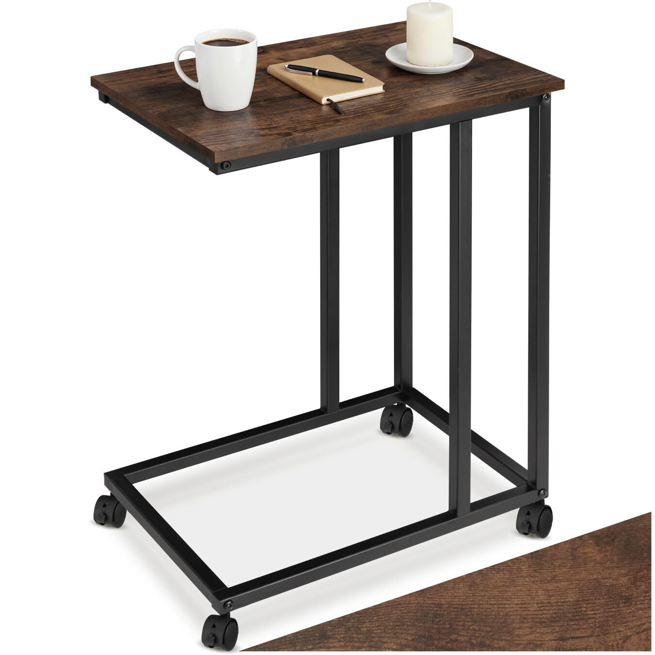 tectake® Tavolino Salotto 48x35x70cm, Tavolino da Divano o Letto, 4 Rotelle, Tavolinetto Divano, Salotto, Camera per Libri, Laptop, Piante, Snack e Bevande, Casa, Ufficio - Legno Industriale Scuro