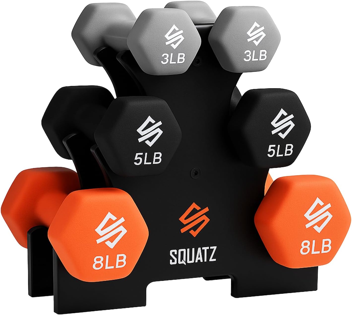 SQUATZ Dumbbell Weights Set with Stand Tricolor