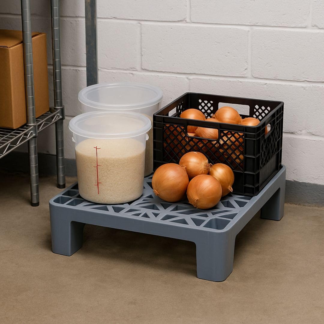 Soro Essentials- 19-1/2” x 16-1/2” x 4-3/4” Dunnage Pallet Gray Color Plastic 1000kg Capacity Set of 2- Food Service Storage Racks Shelves Commercial Food Floor Rack for Restaurant Kitchens Shop