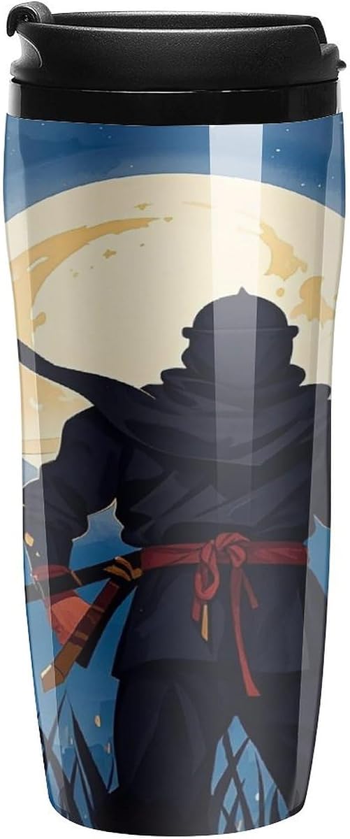 Coffee Mug Double Wall Insulated Moonlight Watercolor Style Ninja Travel Coffee Tumbler for Hot/Ice Tea To Go Cups with Lids Leak-proof And Skid-proof Design for Home, Office, Parties 12Oz