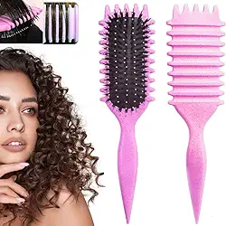 Escova Para Cabelos Cacheados Com Frisos Para Fitagens Perfeitas, Definição de Cachos sem Frizz Com Longa Duração - Original (Rosa)