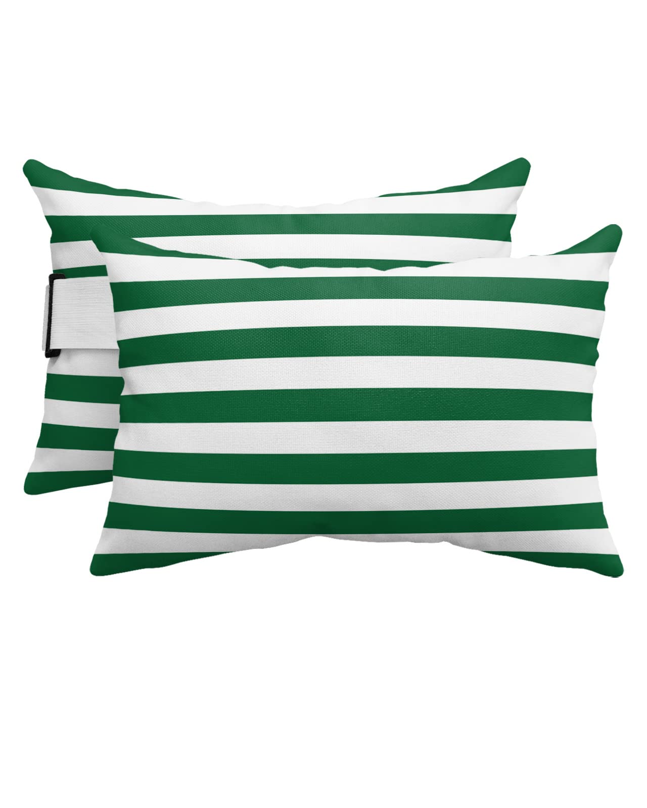 T&H XHome Outdoor Pillow for Chaise Lounge Chair, Christmas Green and White Stripe Waterproof Headrest Pillow Lumbar Pillows with Adjustable Elastic