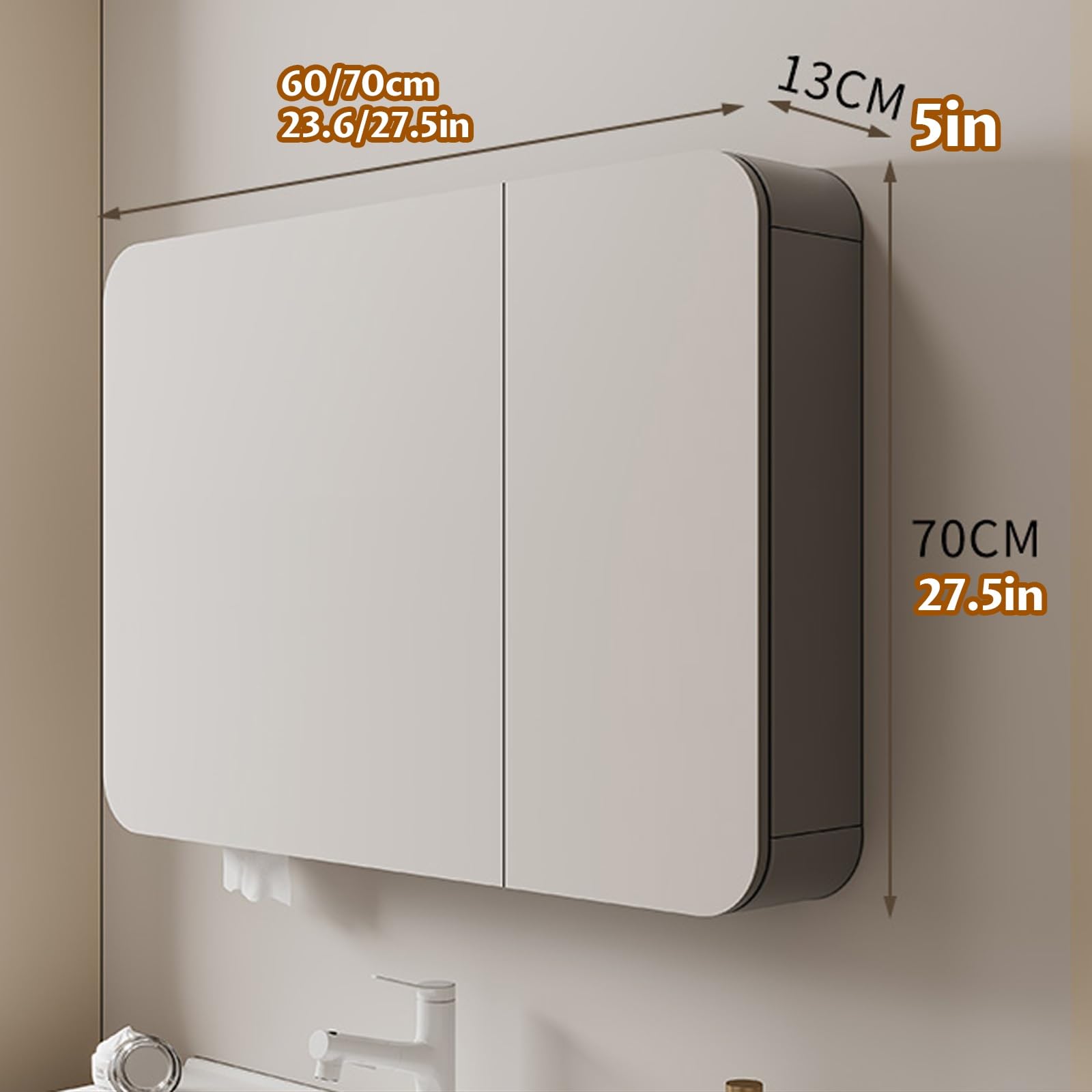 Armario con Espejo de baño,Mobile a Specchio per Bagno Armadietto da Parete,Divisorio portaoggetti, mensola, impermeabile, elegante(60cm/23.6in)