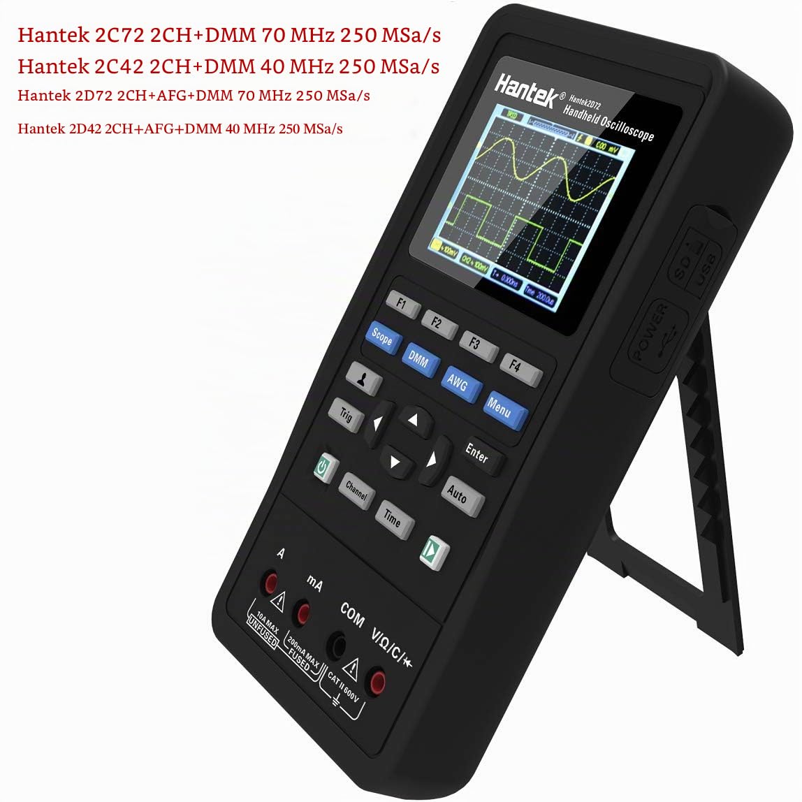 Hantek 2D72 3 in 1 Digital Oszilloskop Wellenformgenerator Multimeter USB tragbar 2 Kanäle 70 MHz 250 MSa/s Multifunktion Tester