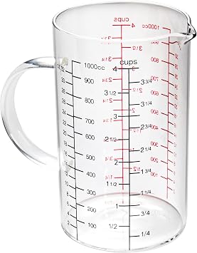 77L 4 Cup Glass Measuring Cup 1L, High Borosilicate Glass Measuring Cup