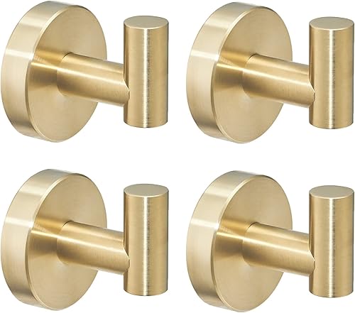 Ganchos de pared para toallas, paquete de 4 ganchos dorados para toallas, abrigos, bata, ropa, armario, puerta, esponjas, colgador para baño,