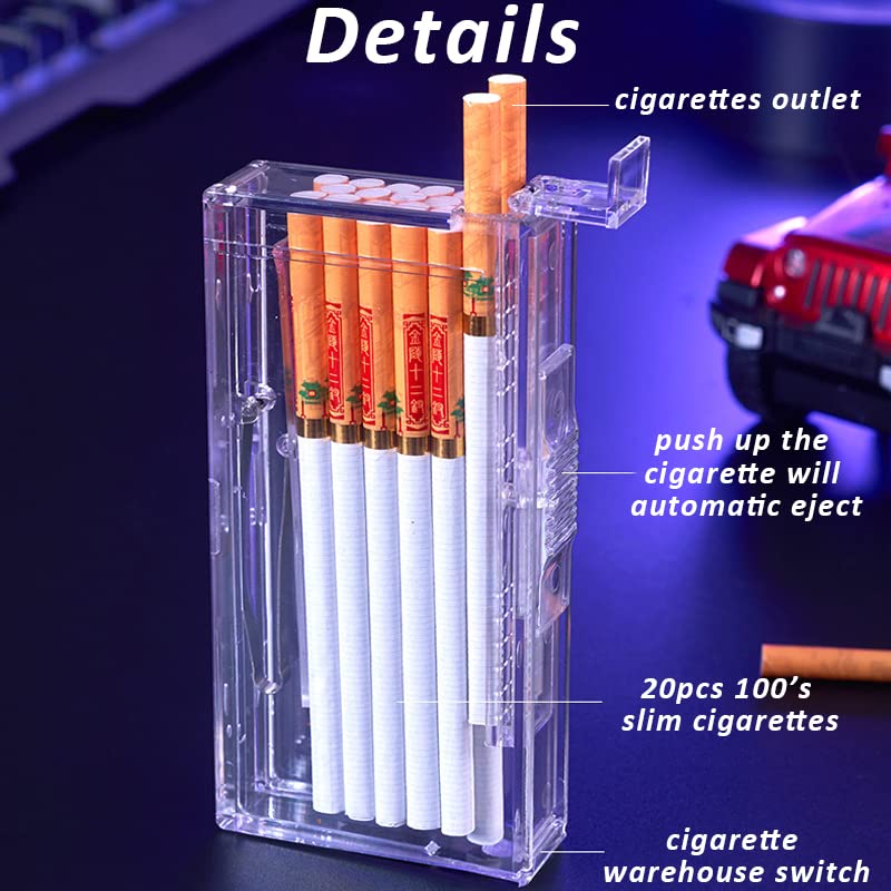 Pocket Cigarette Case/Box for 100's Cigarette Portable Transparent Cigarette Box Can Hold 20pcs Slim Cigarettes (I'm Fine, Transparent White)