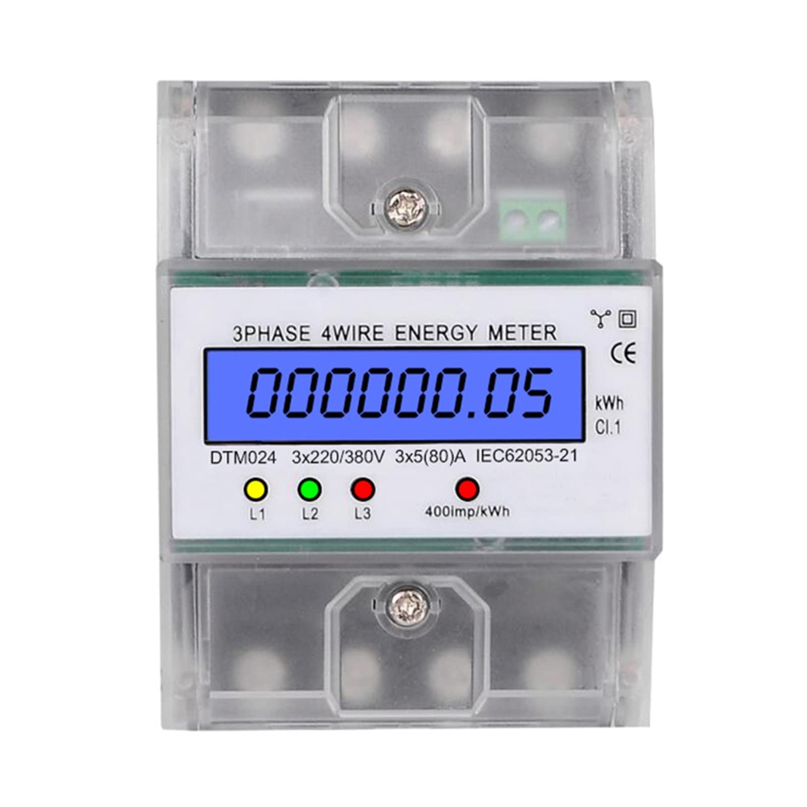 Medidor De Consumo Electrico, Medidor de energía de carril DIN trifásico de 4 cables, retroiluminación LCD de plástico, 5-80A, 35mm, antióxido, a prueba de golpes, for construcción de oficinas, vatíme
