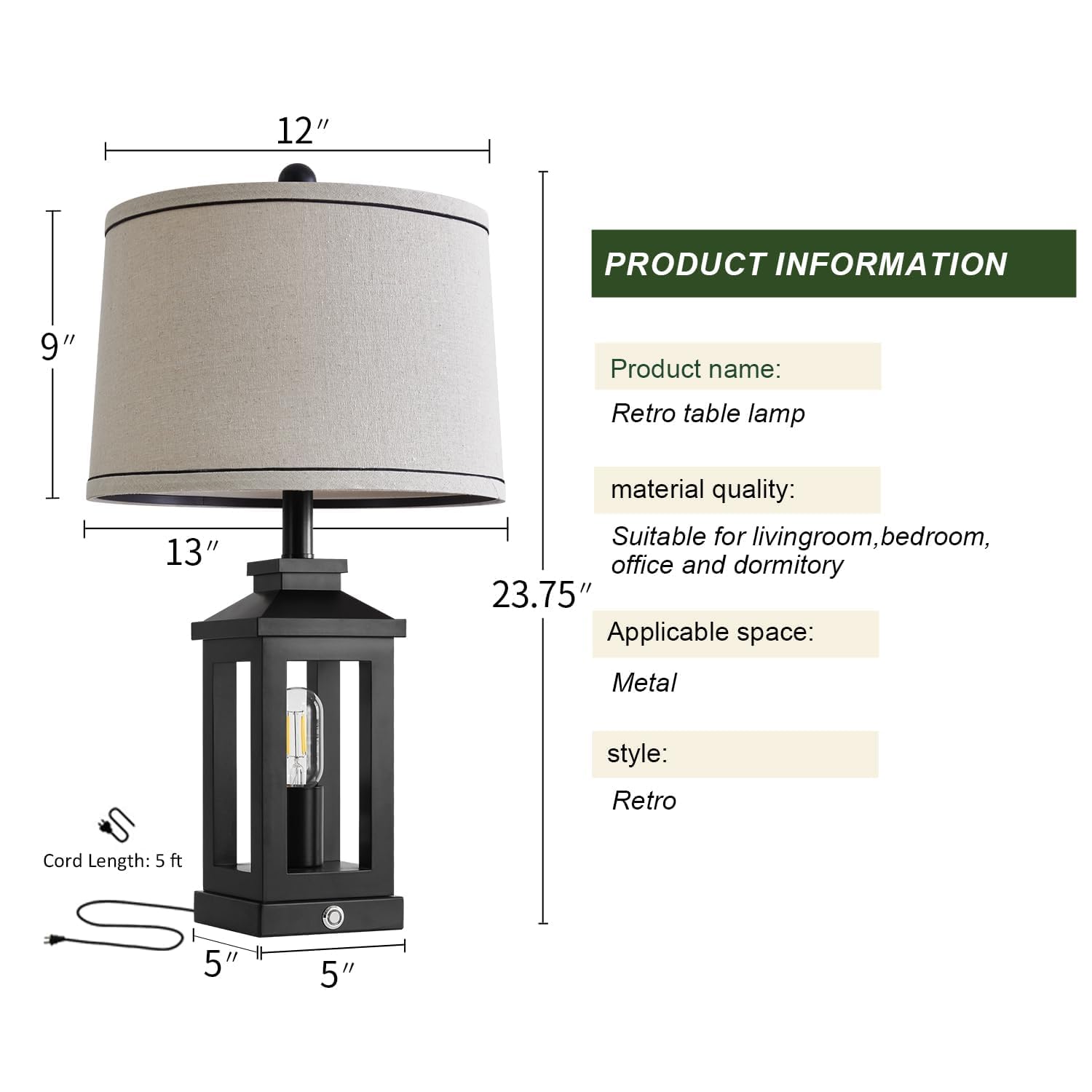 G-SAFAVA 23.75" Retro Farmhouse Black Table Lamp for Living Room Bedroom Nightstand Set of 2 Touch Control Bedside Nightlight Vintage Modern Lamp with USB C+A Ports and 2 Light Sources: Metal Silver