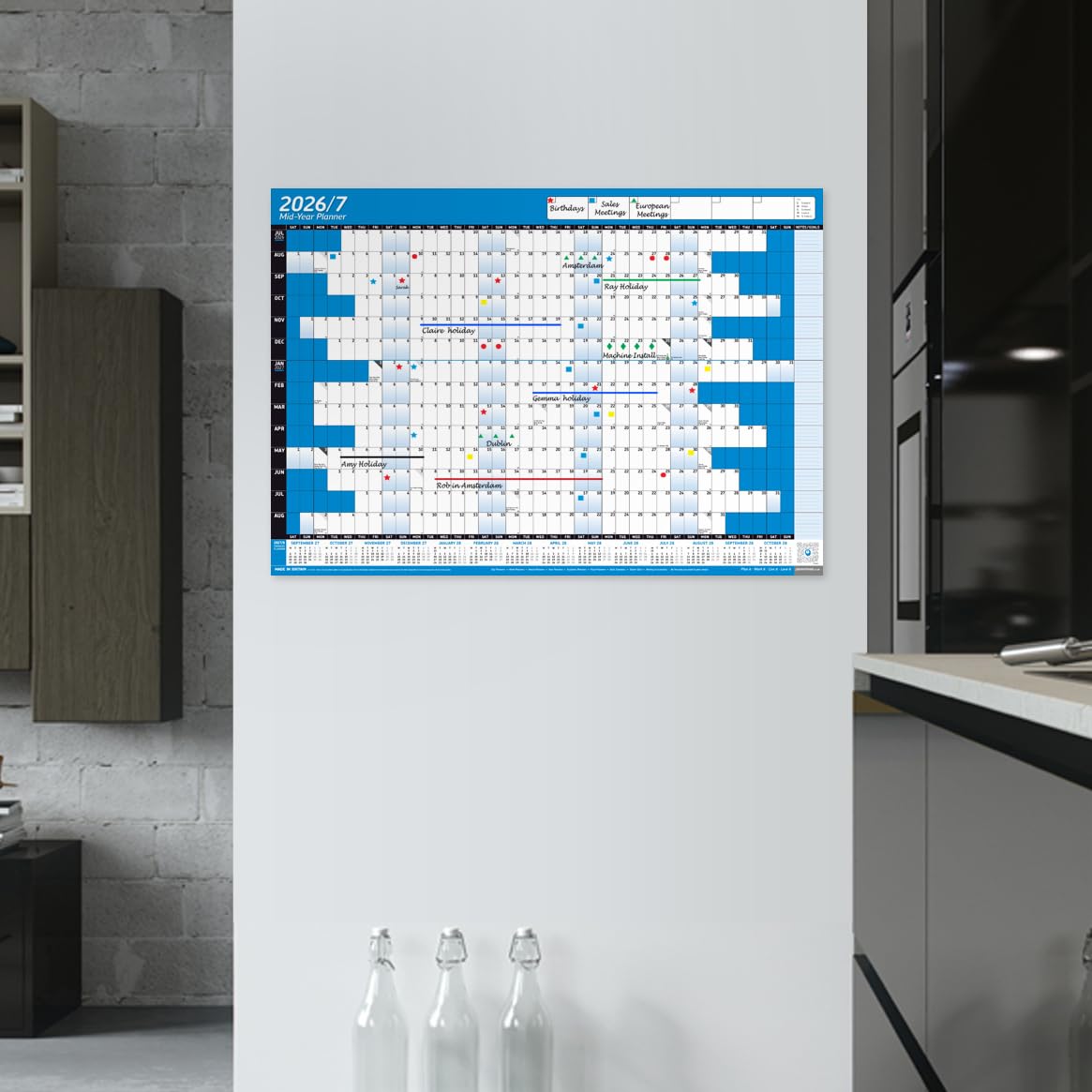 Calendario da parete 2025/26, anno accademico, annuale, per ufficio e casa, non montato e non laminato (blu, gigantesco, 90 x 135 cm, arrotolato)