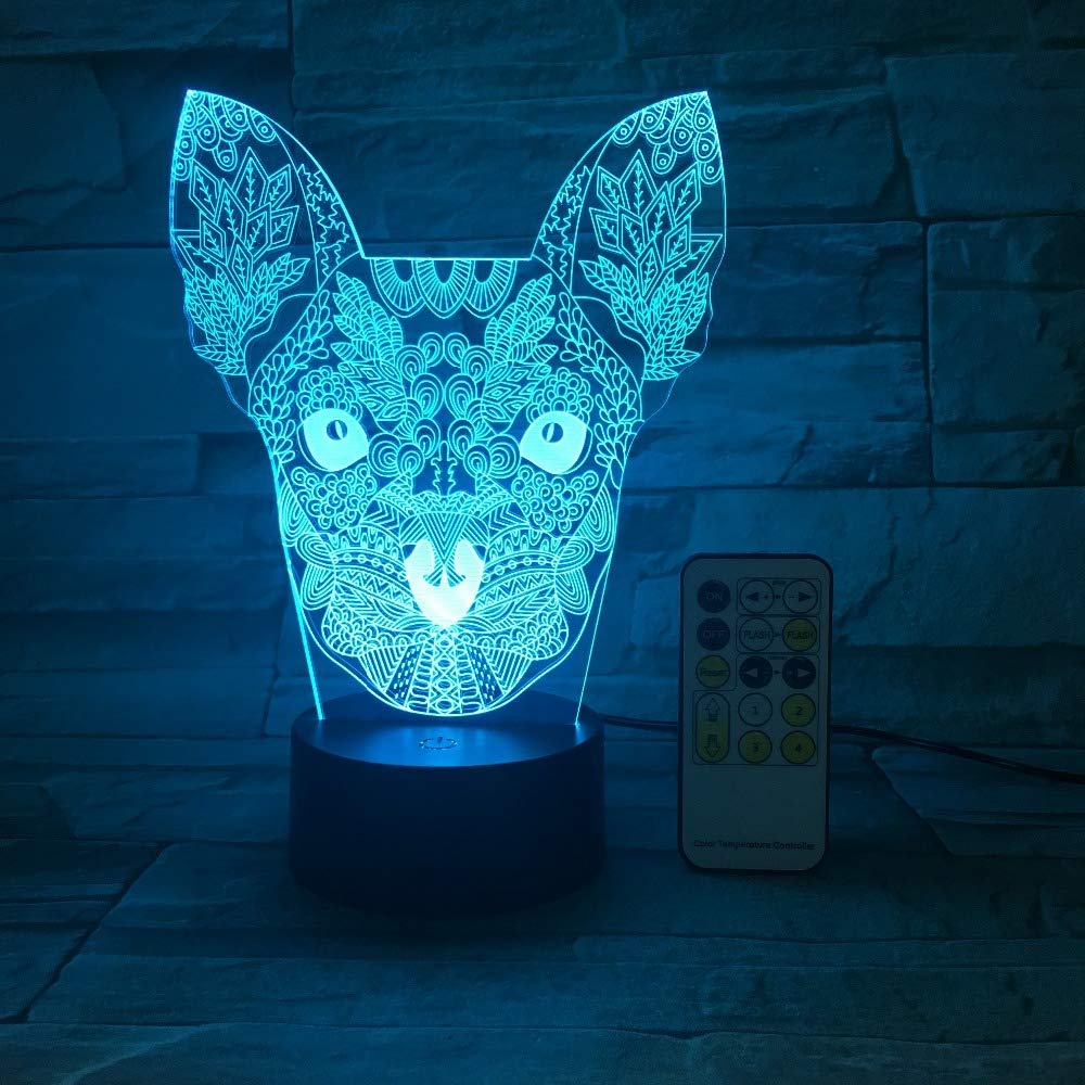 BFMBCHDJ Big Ear Cat Lover Night Light 3D USB Touch Switch & Remote Control Acrylic 7 Color Gradient Atmosphere Table Lamp