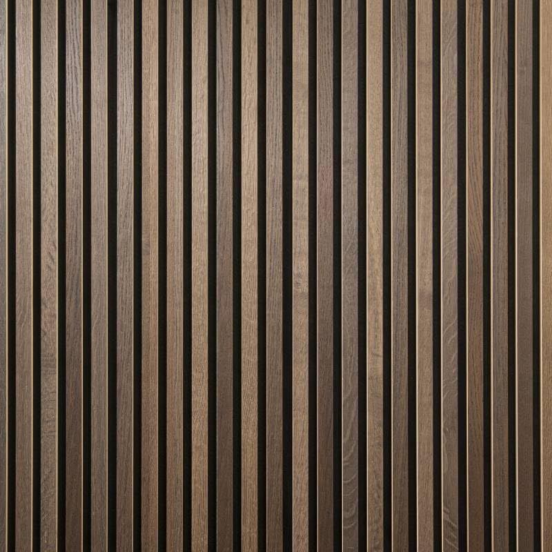 DECOON Panneau tasseaux bois 250 x 30 x 1cm - Lamelles chêne foncé véritable fond noir - 0,75m²