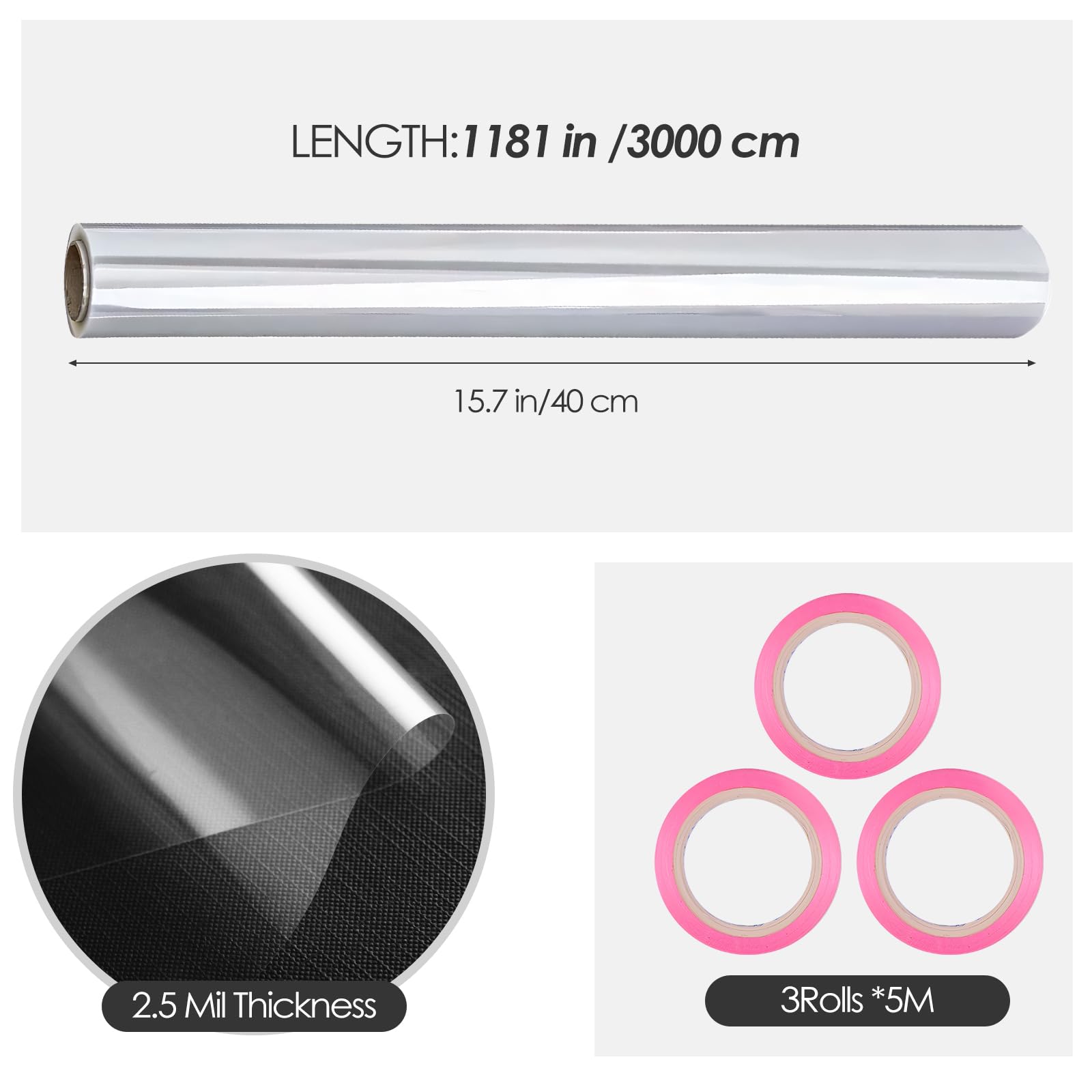 Rouleau Plastique Transparent 80cm X 30m - 3 Mils, Pour Emballage Cadeaux, Fleurs, Paniers