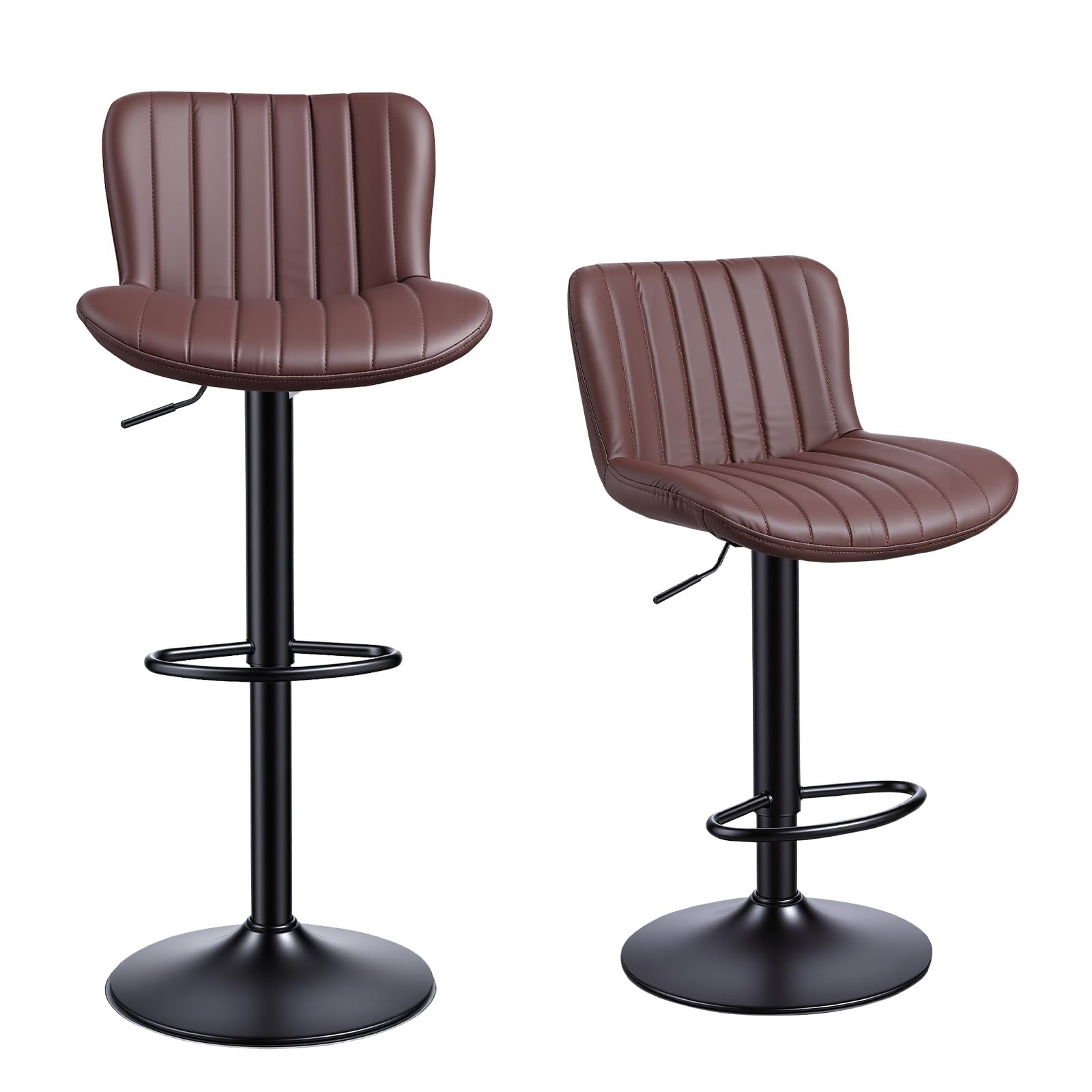 Panana Bar Stools Set of 2 for Café Lounge Island With Ergonomic Back Faux Leather 360 Swivel Kitchen Dining Barstools (Brown)
