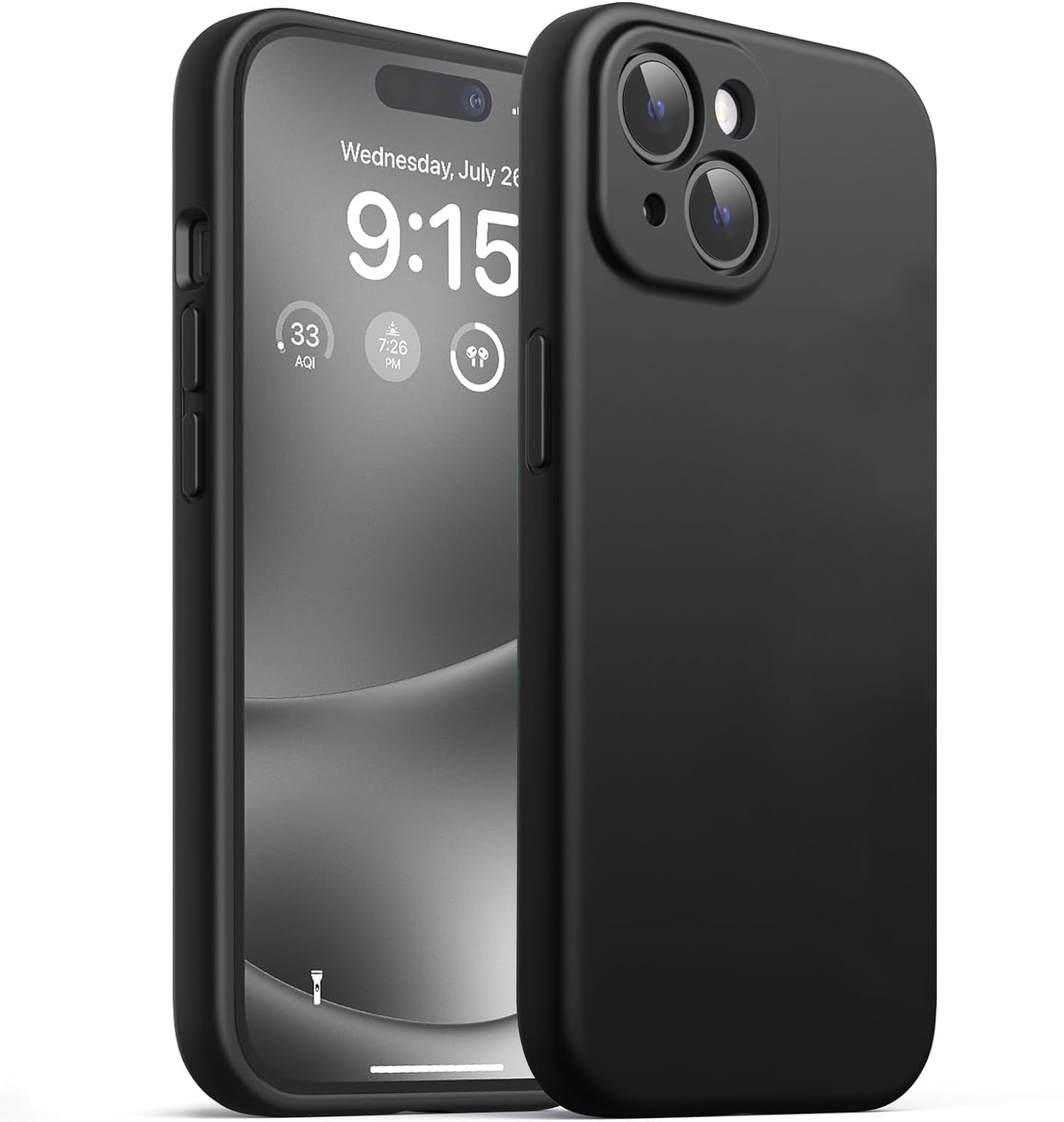 DIZORO Compatible with iPhone 15 Camera Protection Case 6.1, Slim Liquid Silicone Case 3 Layers Full Covered Soft Gel Rubber Phone Case Protective Cover 6.1 Inch - Black