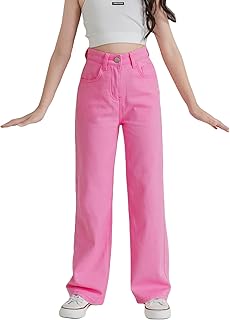 Pantalones de mezclilla rasgados de cintura alta con bloques de color para niñas