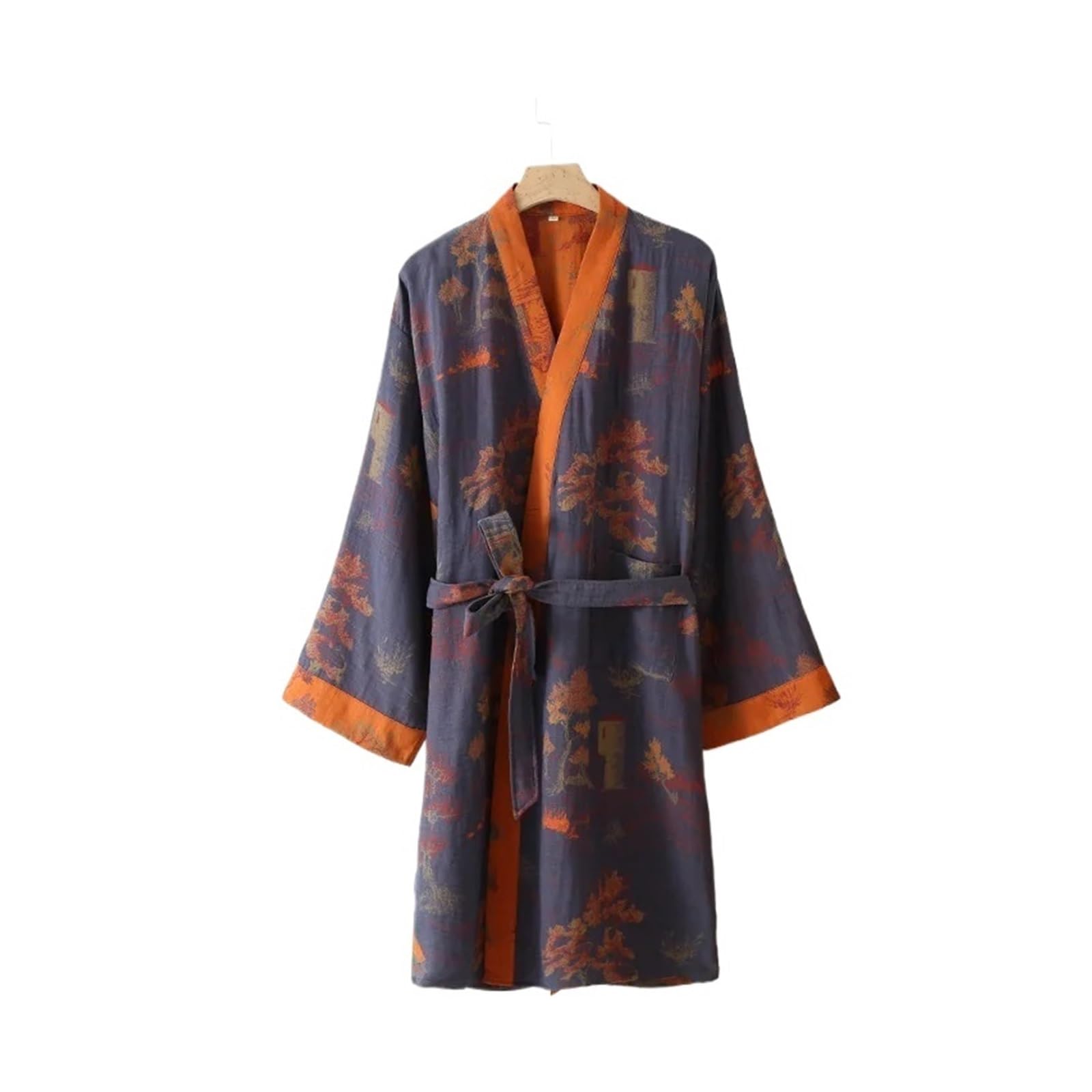Accappatoio Uomo Accappatoi in Cotone con Cintura for Uomo, Pigiama Estivo Traspirante di Media Lunghezza, in Jacquard Sottile Stampato Primaverile da