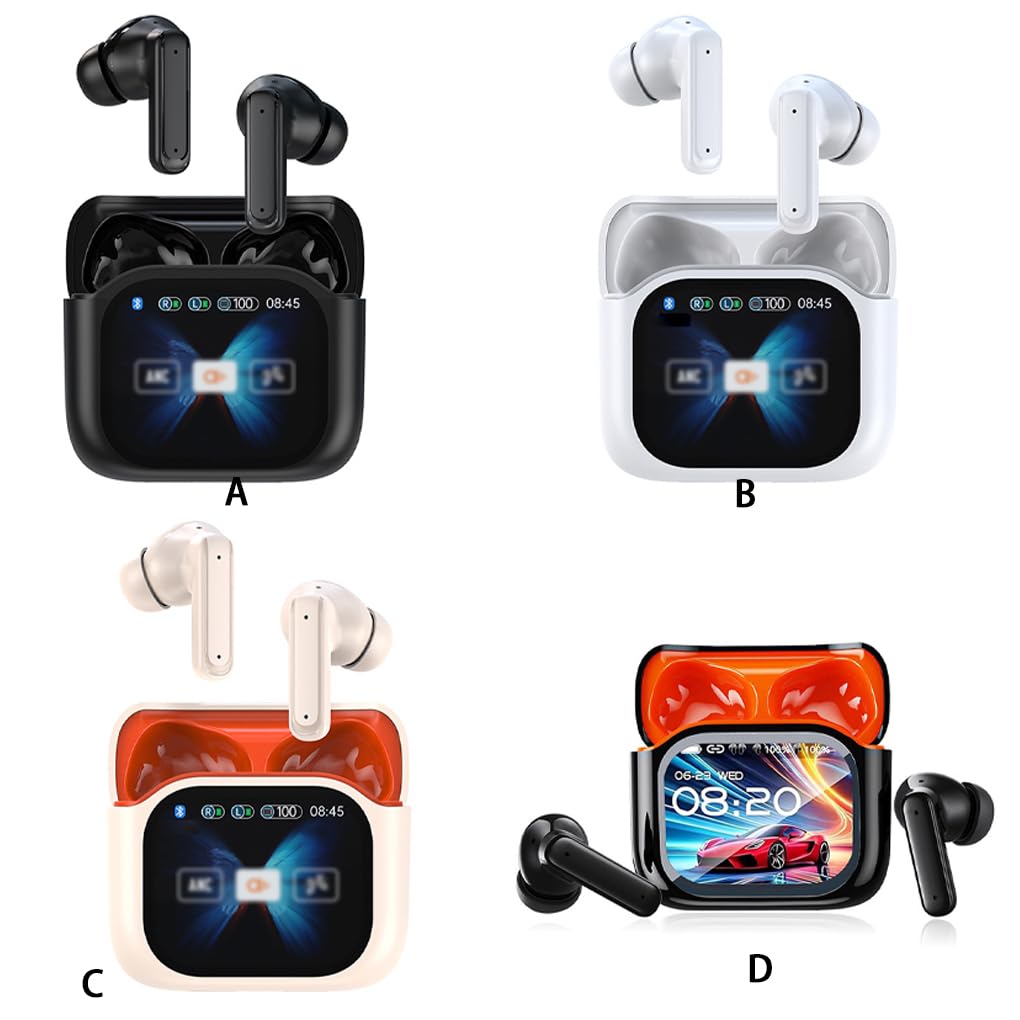 Auriculares inalámbricos con Pantalla y Puerto de Carga USB Tipo C para Disfrutar en Parques de Atracciones. Auriculares intrauditivos inalámbricos, Negro Naranja