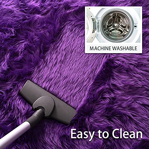 Amearea Soft Fluffy Plush Faux Fur Rug, 3 X 5, Modern Shaggy Fuzzy Purple Rugs For Bedroom, Living Room, Dorm Nursery Decor, Furry Plush Sofa Faux Sheepskin Carpet, Purple #TOP7