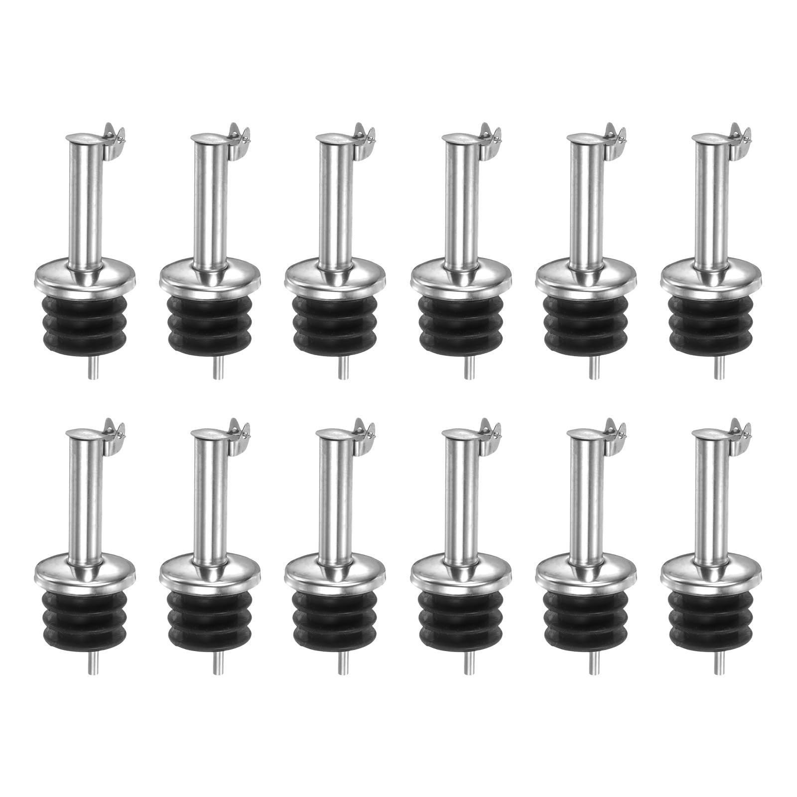 sourcing map Stainless Steel Bottle Pourers, 12Pcs Auto Flip Olive Oil Spout, Wine Pourers Liquor Pour Spouts for Bar Supplies Vinegar Bottle Dispenser Beer Drink Water Bottle (Black)