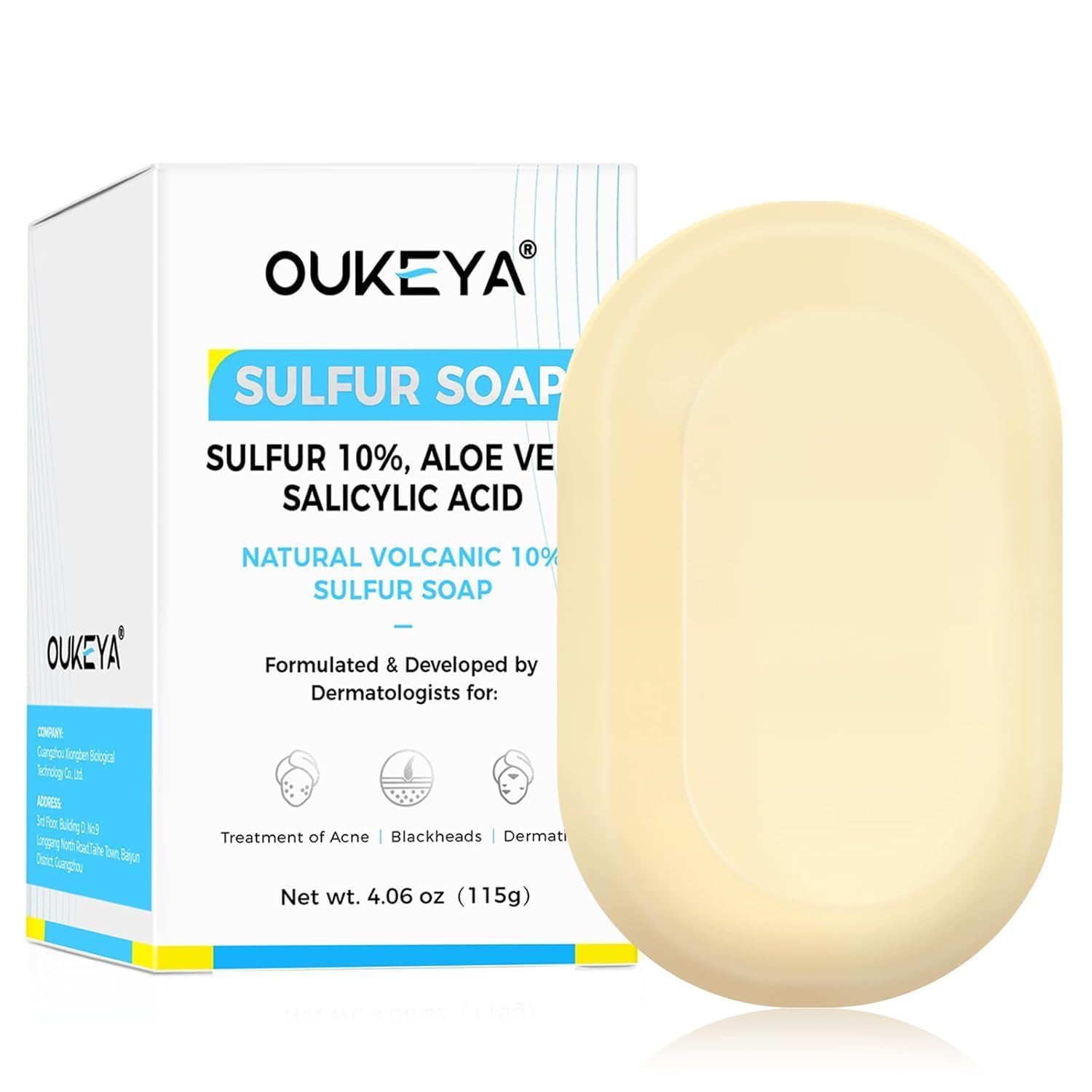 OUKEYA 10% Sapone Allo Zolfo, Sapone Viso Pelle Grassa, Acido Salicilico, Olio di Tea Tree, Aloe Vera, Antibatterico, Lenitivo, Pulizia Profonda, Riparazione Della Barriera Cutanea, 115g