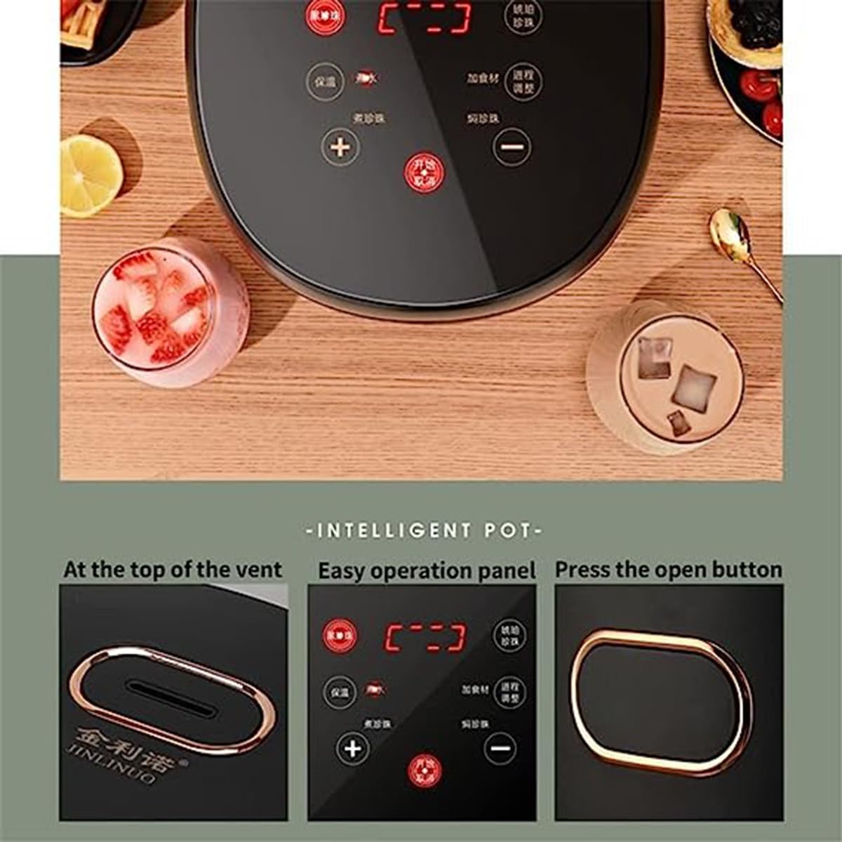 Pot de Perles 5L entièrement Automatique, cuiseur de Perles de Tapioca Commercial pour Le thé Boba, Le thé à Bulles et Le thé au Lait, écran Tactile 900W