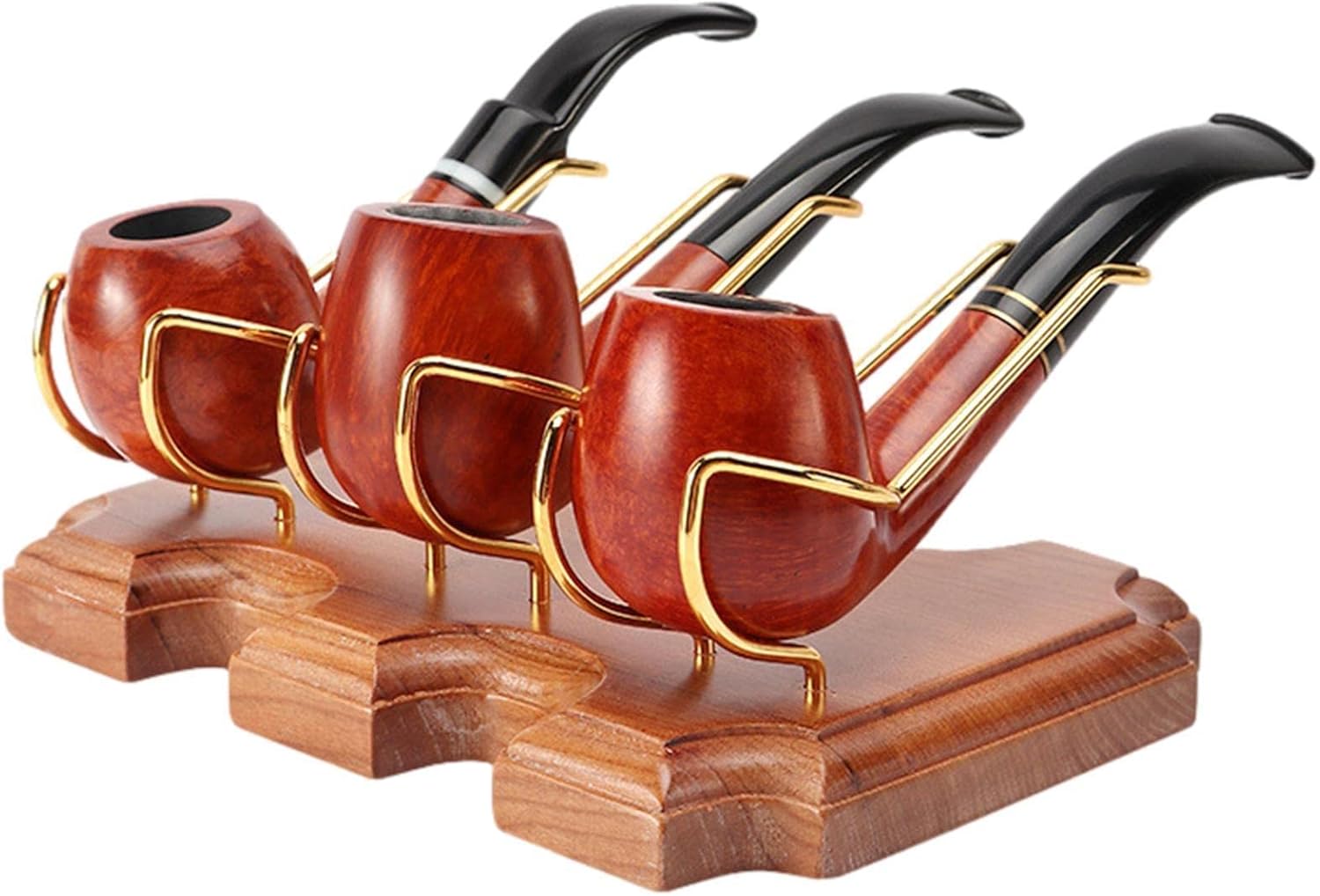 Wooden Tobacco Pipe Stand, Wooden Pipe Stand Display Rack, Portable Pipe Stand Holder, Family Home Pipe Accessories with 3 Metal Slots