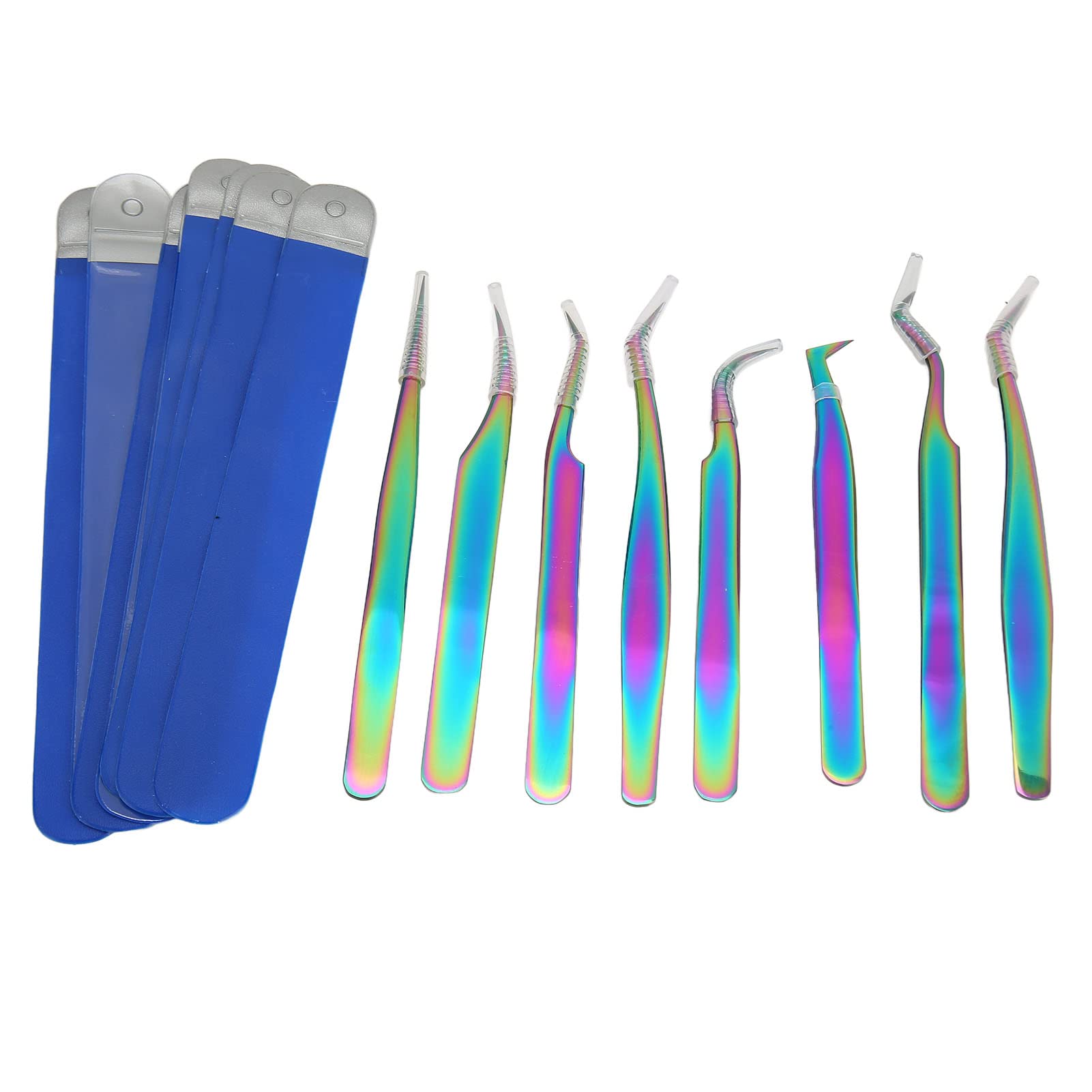 Juego de 8 pinzas de extensión de pestañas de acero inoxidable de alta dureza, diseño ergonómico, pinzas de pestañas profesionales para extensiones de pestañas y aplicación de