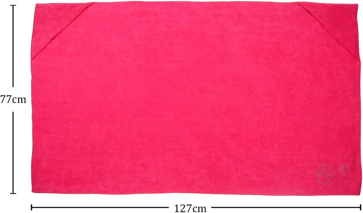 Winthome Super Absorbent Dog Bath Towel| 50"x30" Large Quick Dry & Machine Washable Dog Towel| Microfiber Pet Bathrobe with Dog Cat Paw (L,red)