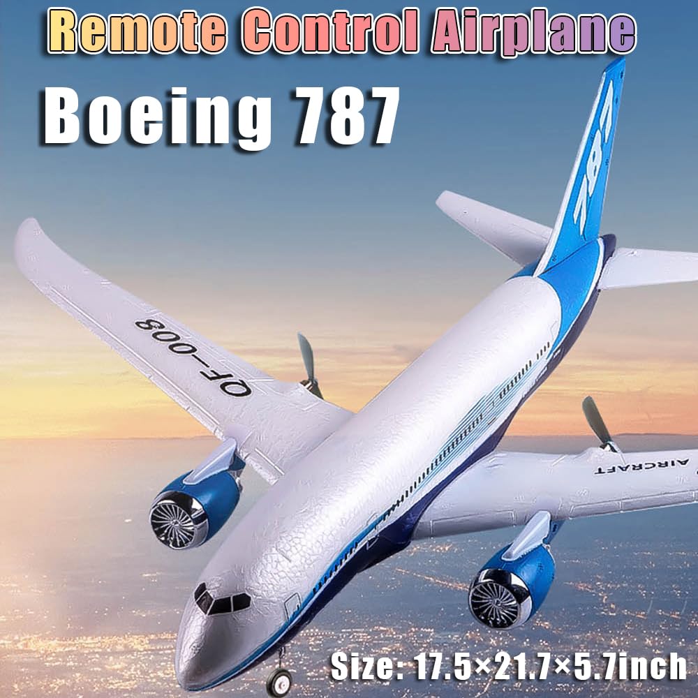 FANXMF RC Plane 787/C919 Airlines Remote Control Airplane with LED Light 2.4G Fixed-Wing Glider Aircraft Dual Engine 360° Rolling Stunt RC Airbus Jet Model Fighter 2 Batteries for Beginner (Blue)