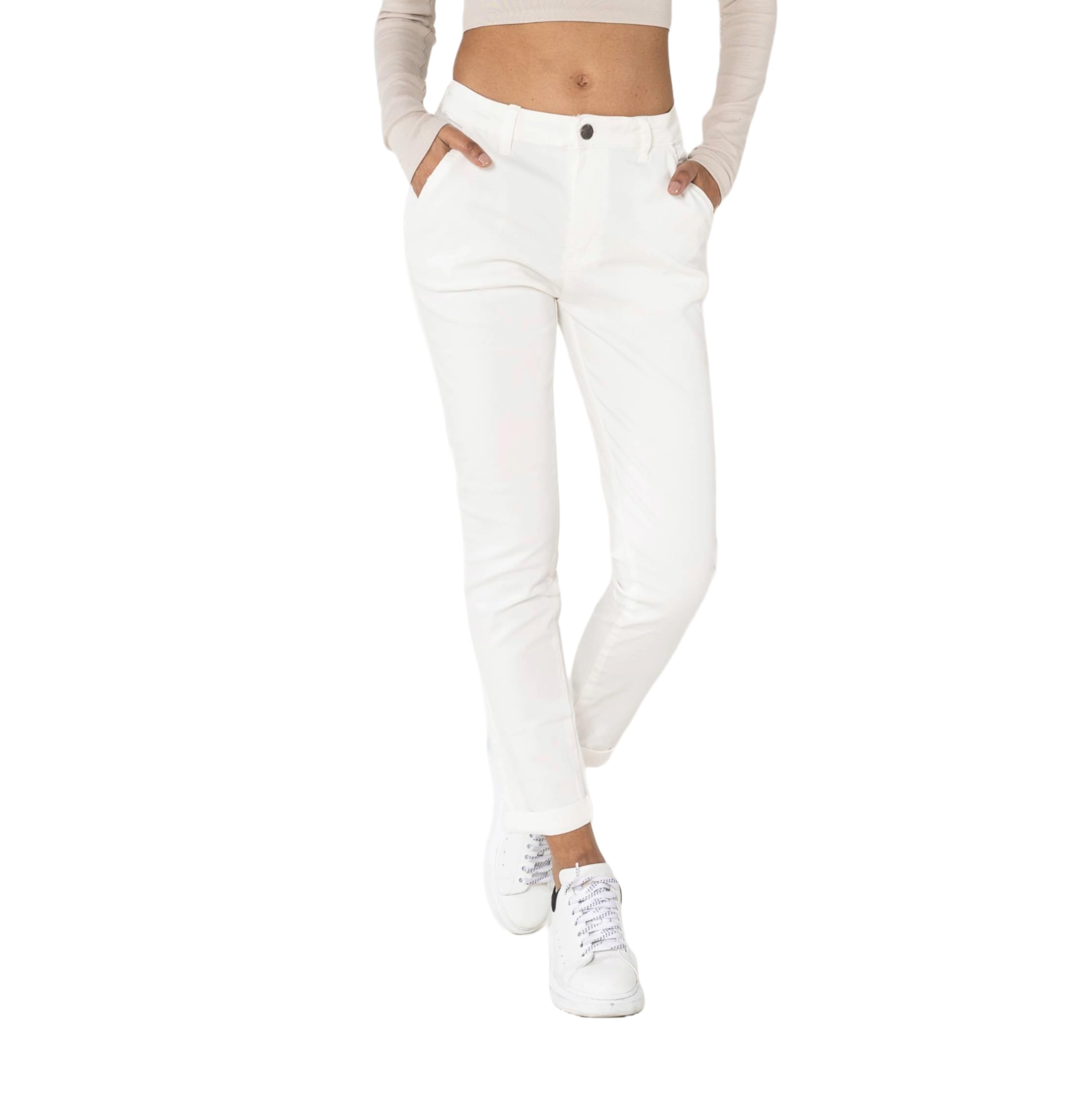 Nina Carter J250 Pantalones chinos para mujer cintura media ajustados elásticos algodón