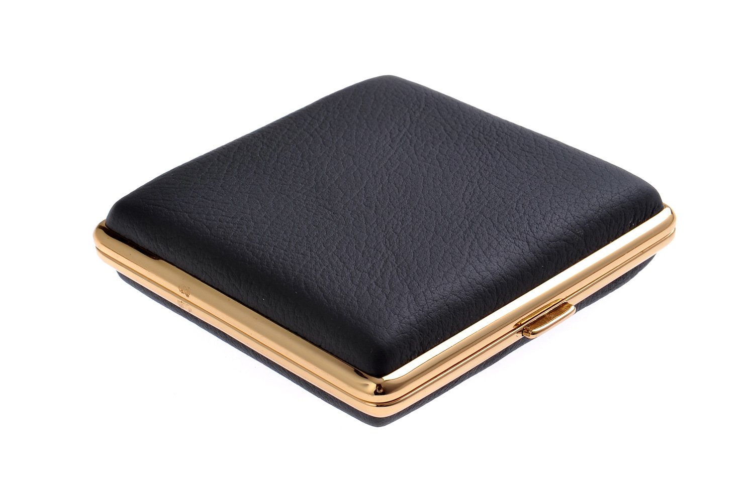 High-Grade Stainless Steel Cigarette Case, Elegantly Understated Due to Black Leather Applique, Holds 18 Cigarettes, Mod. 500-01 (US)