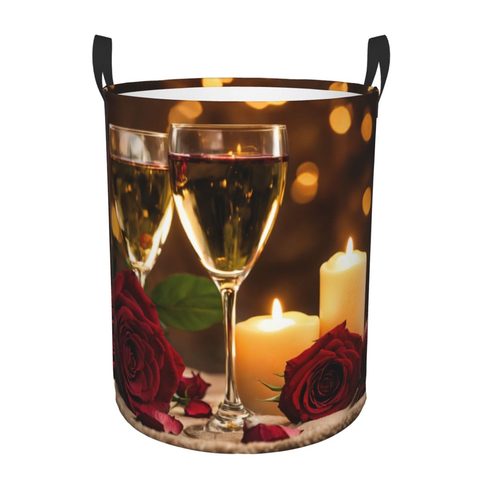 Panier à linge haut grand volume pour couvertures avec motif romantique rose et vin