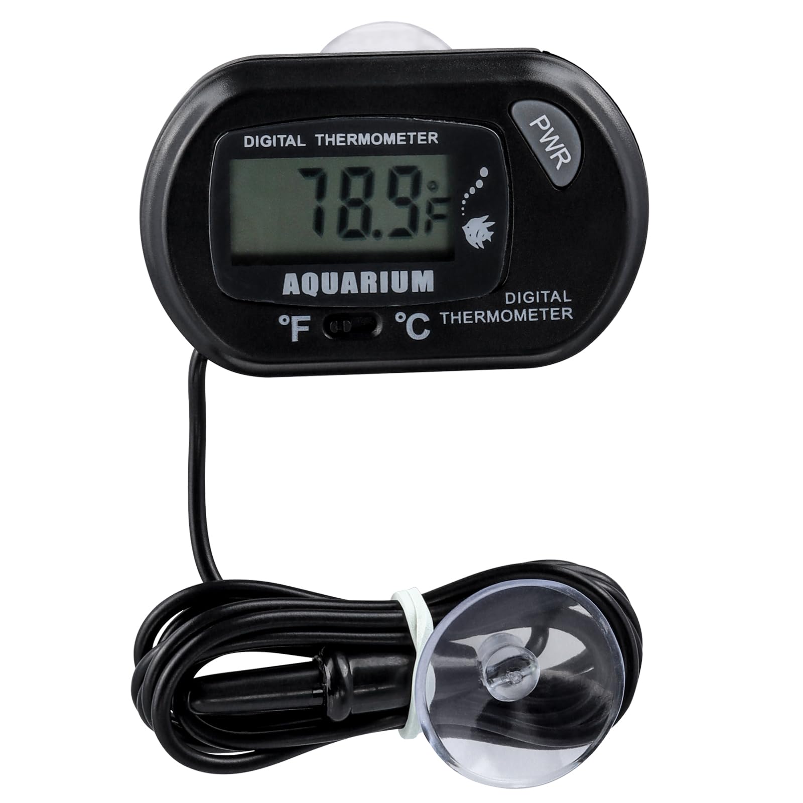 Bestgle Termómetro digital para acuario, termómetro LCD, temperatura del agua, sensor de agua, sondas con ventosa, color negro para peces de acuario y reptiles como lagos y tortugas