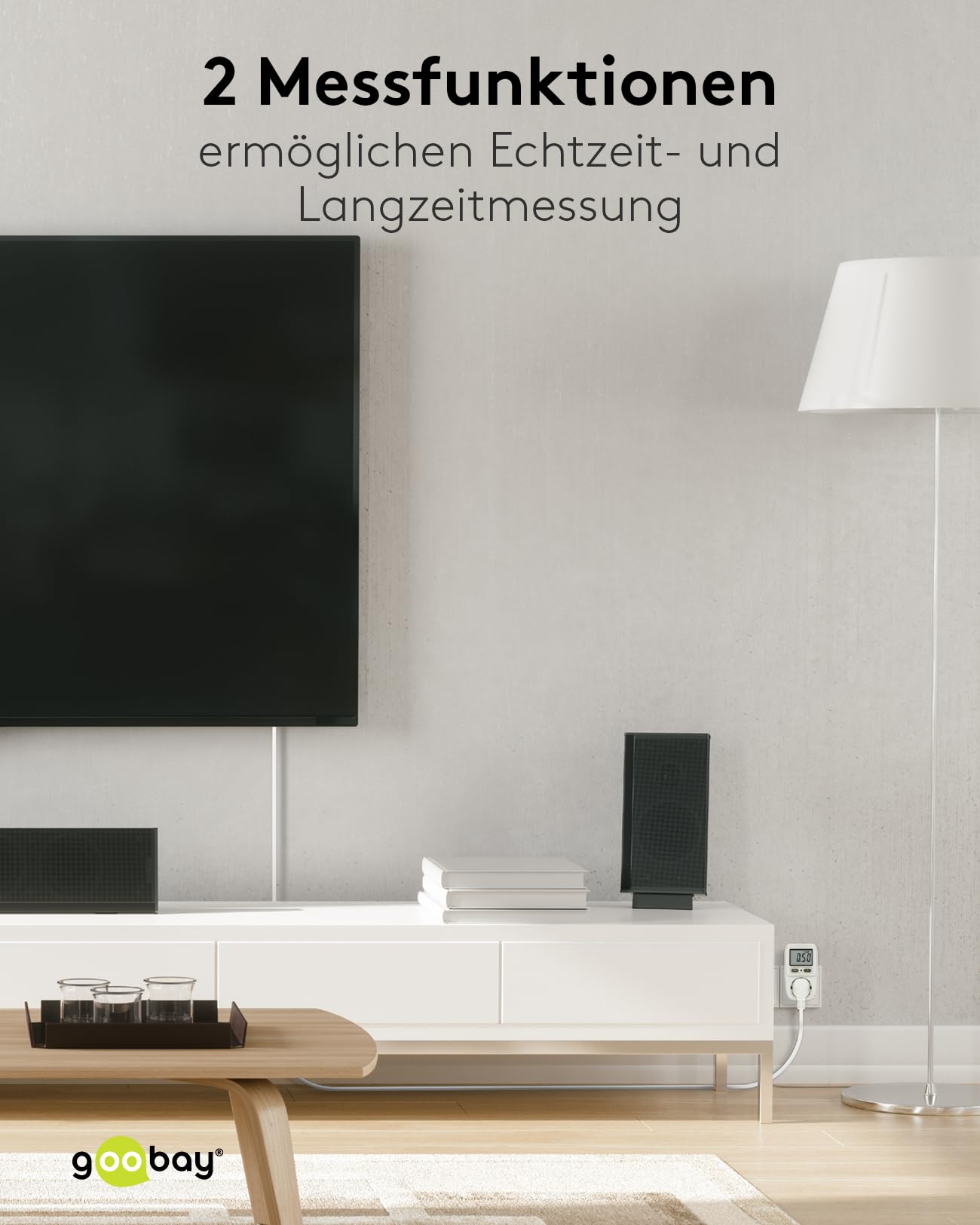 goobay Contatore elettrico per presa elettrica da balcone con 5 modalità di visualizzazione - Misuratore di corrente con indicatore dei costi di consumo - Misuratore di corrente - Campo di misurazione