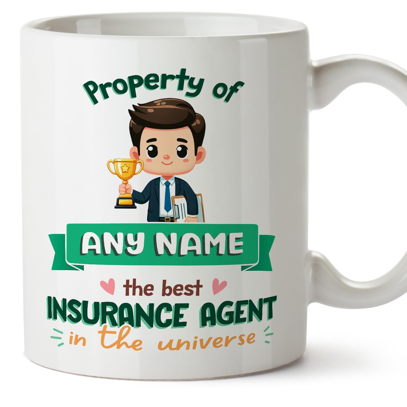 MUGFFINS Personalised Mug for Insurance Agent Man - in English - Property of - Funny Custom Gift for Colleagues - Ceramic 11oz Mug