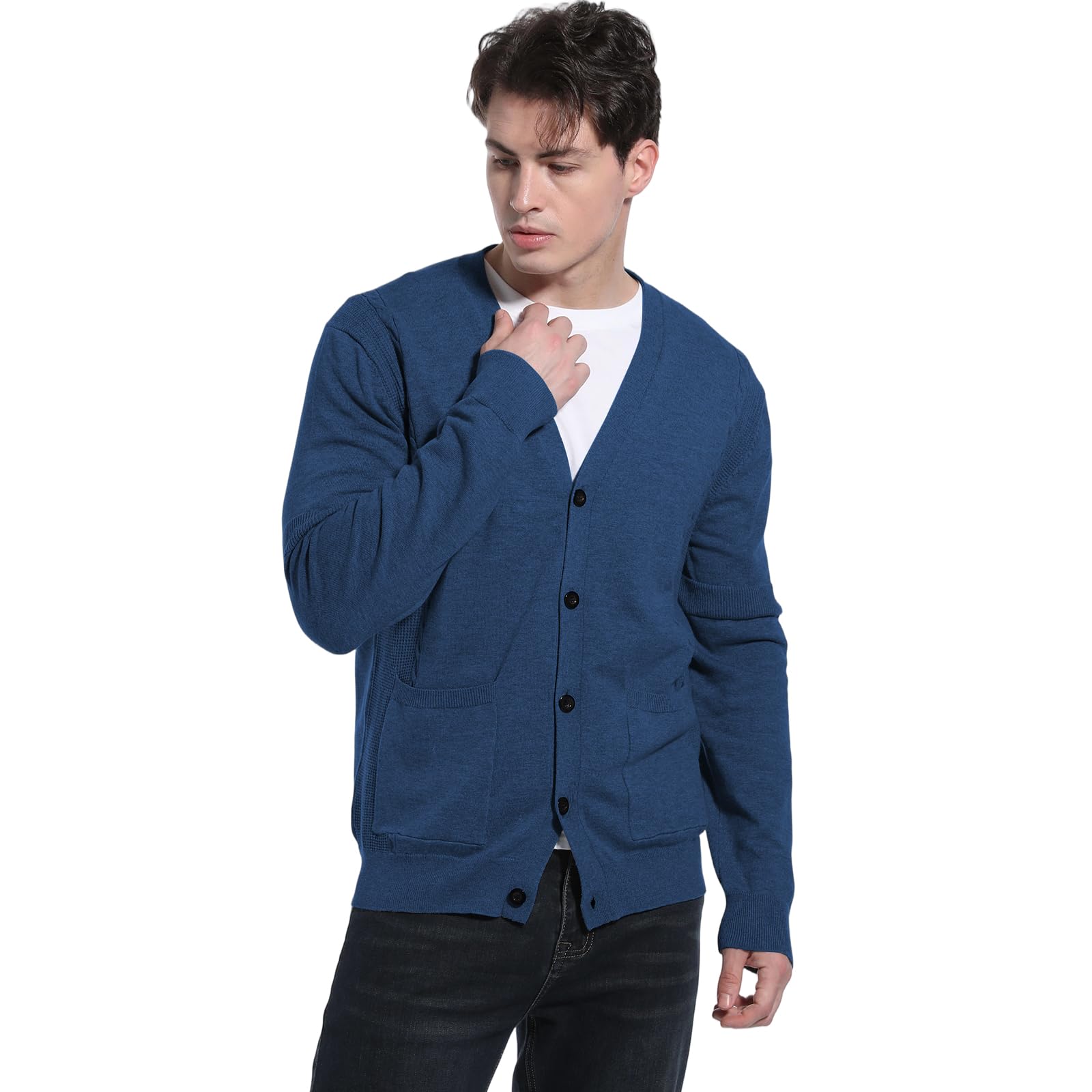 Suéter de Punto para Hombre Cuello V Chaqueta Casual Cierre de Botones Bolsillos Primavera Otoño