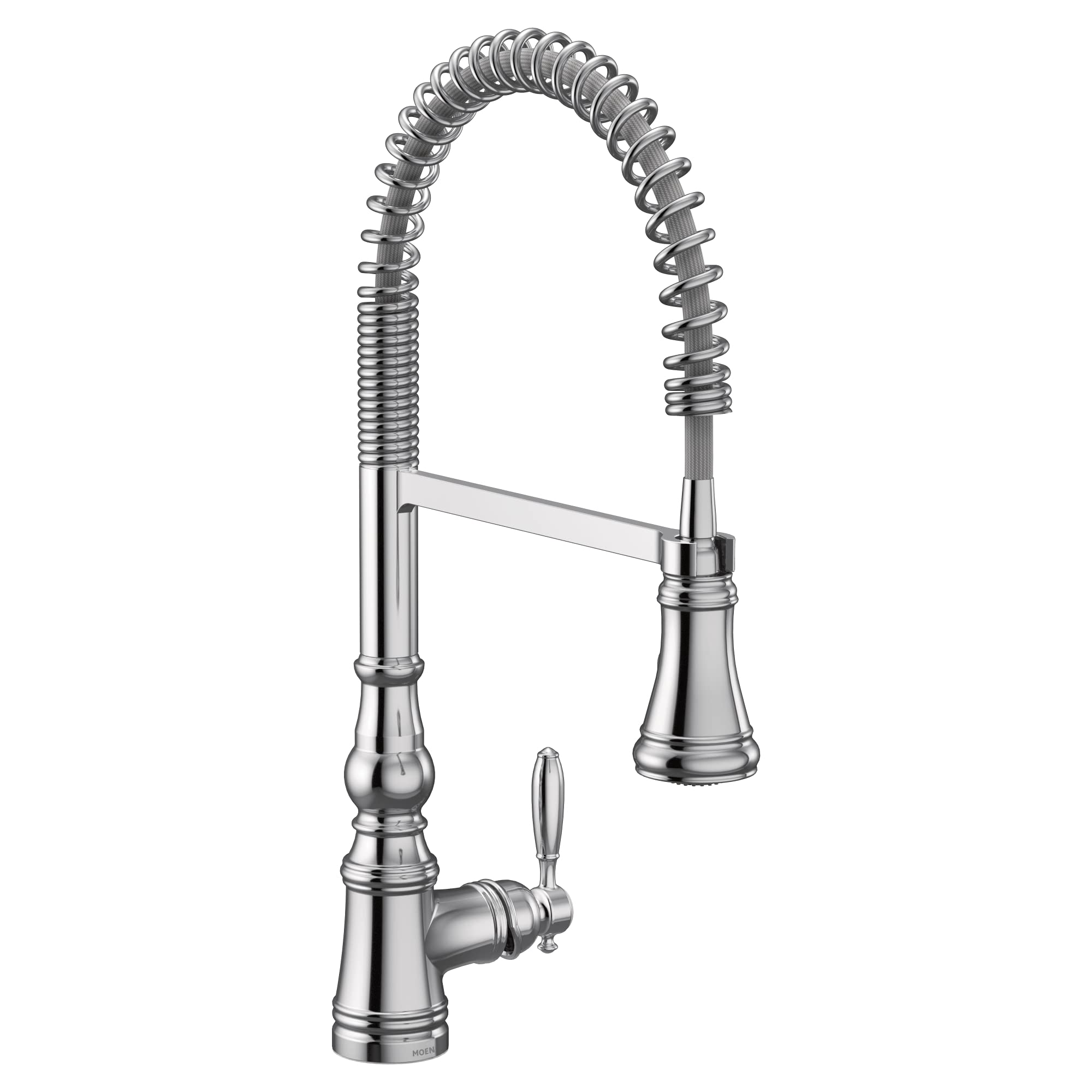 Photo 1 of Moen Weymouth Chrome One-Handle Spring Pulldown Kitchen Faucet with Power Boost for a Faster Clean, Kitchen Faucet with Pull Down Sprayer for Bar, RV, Farmhouse, S73104 Polished Nickel
